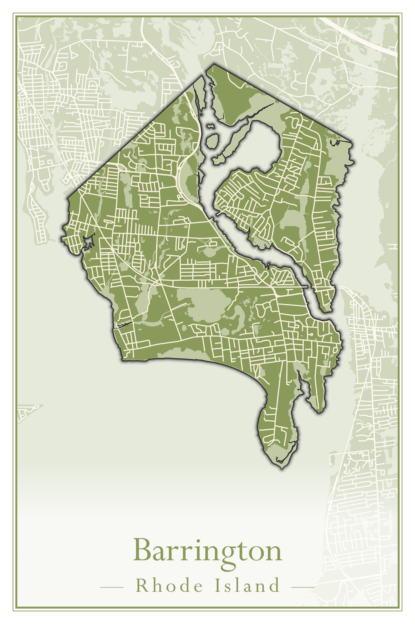 Rhode Island Towns - Street Map (Barrington - Central Falls)