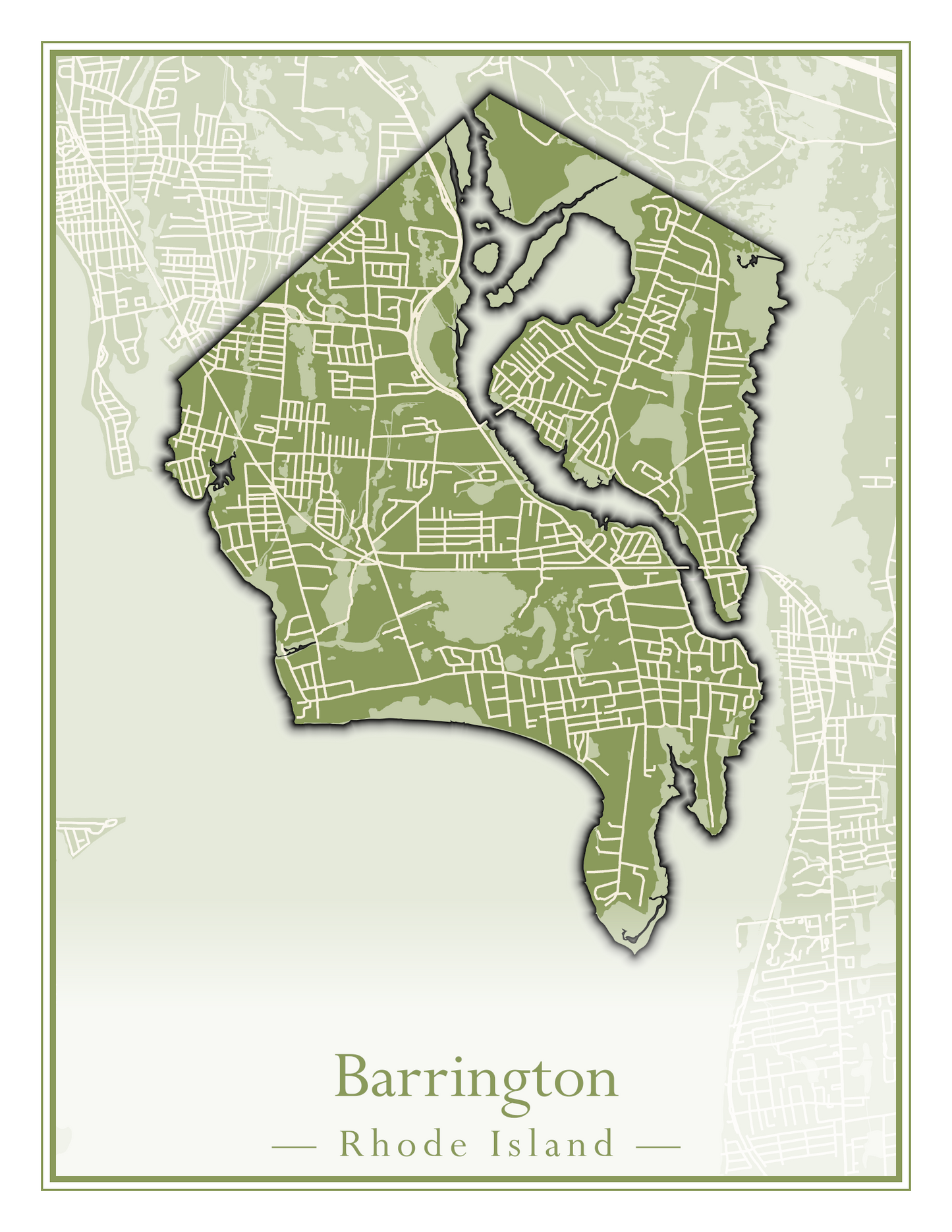 Rhode Island Towns - Street Map (Barrington - Central Falls)