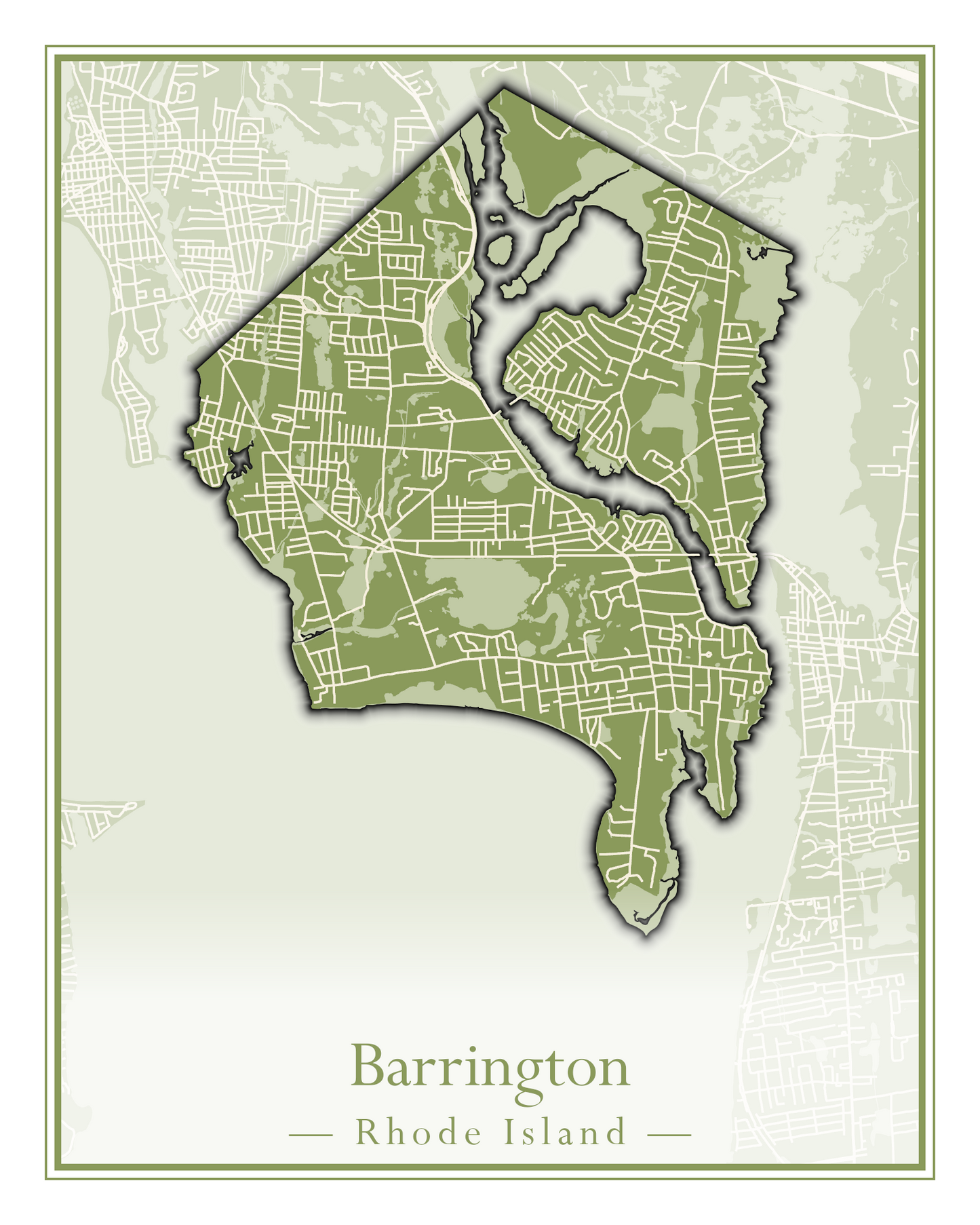 Rhode Island Towns - Street Map (Barrington - Central Falls)