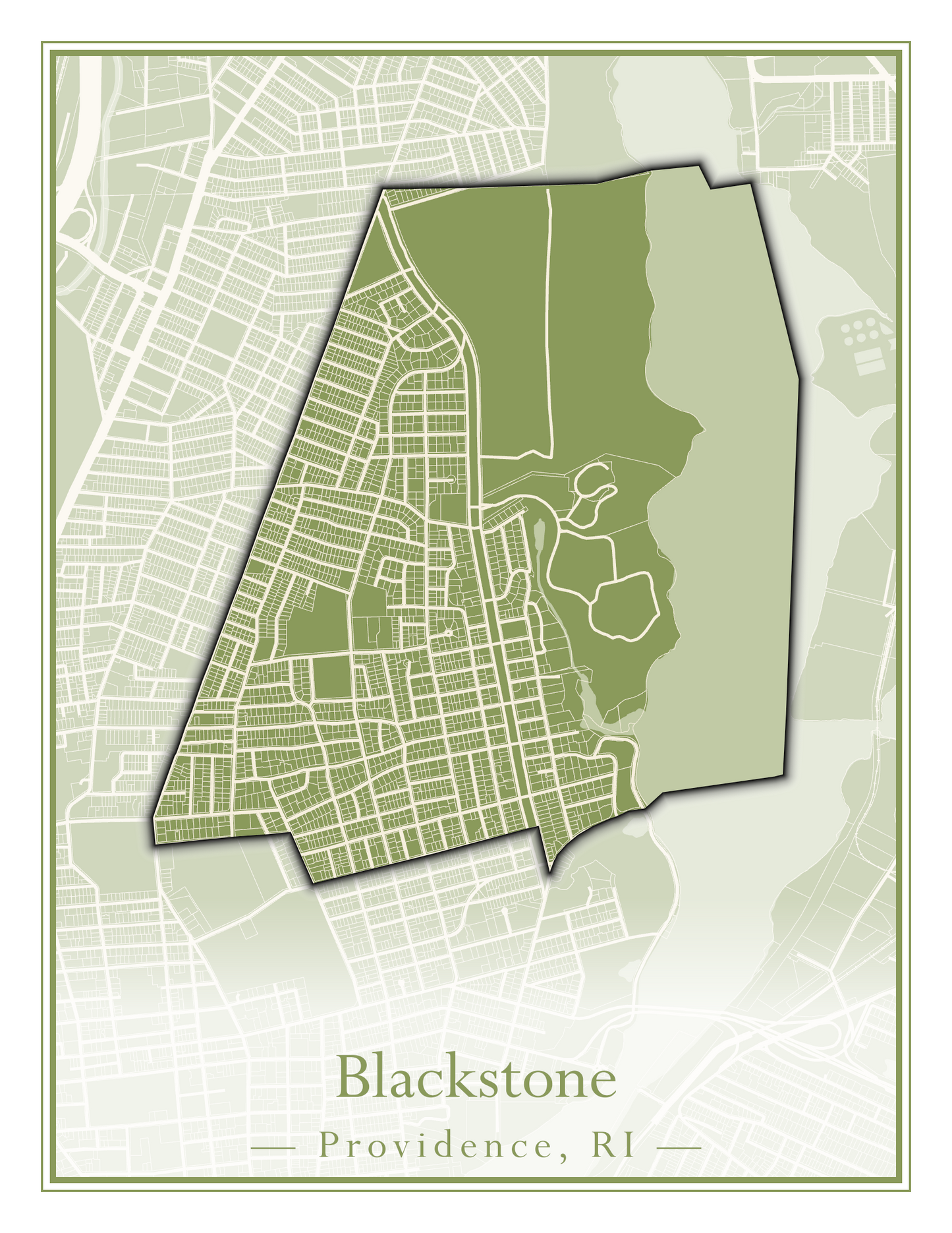 Providence Neighborhoods - Street Map (Blackstone - Downtown)