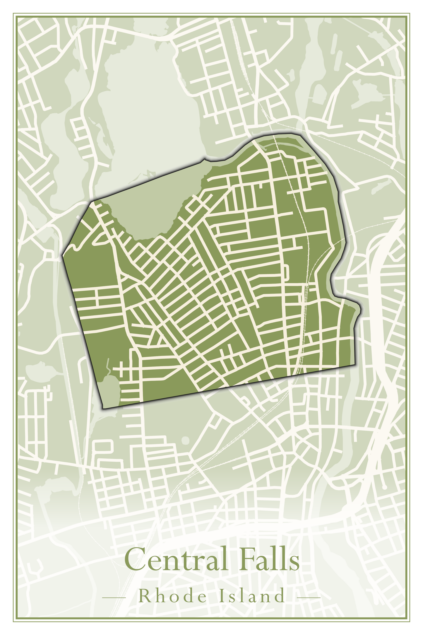 Rhode Island Towns - Street Map (Barrington - Central Falls)