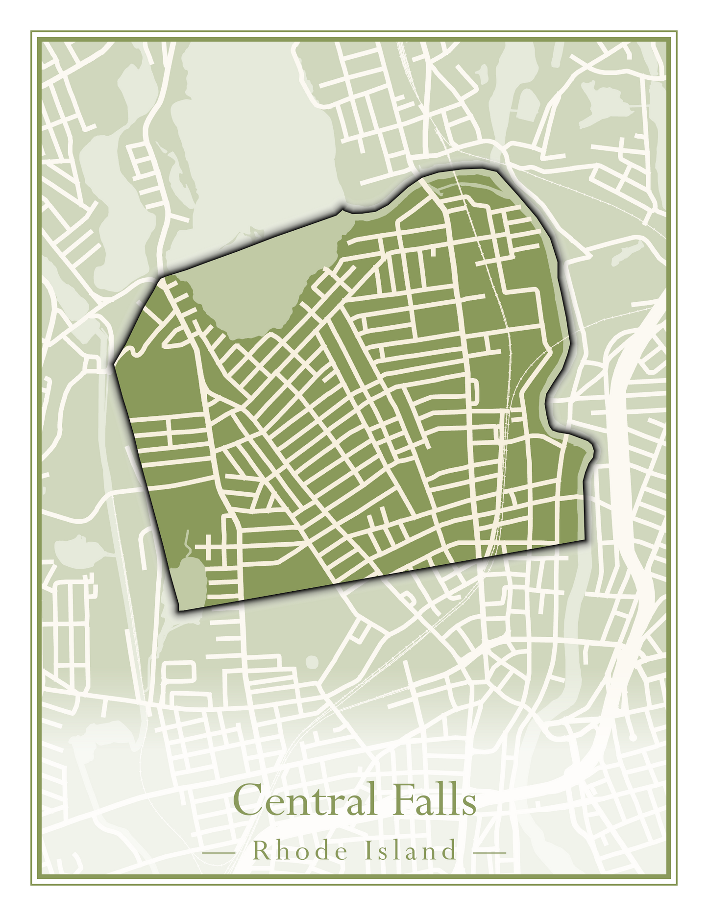 Rhode Island Towns - Street Map (Barrington - Central Falls)