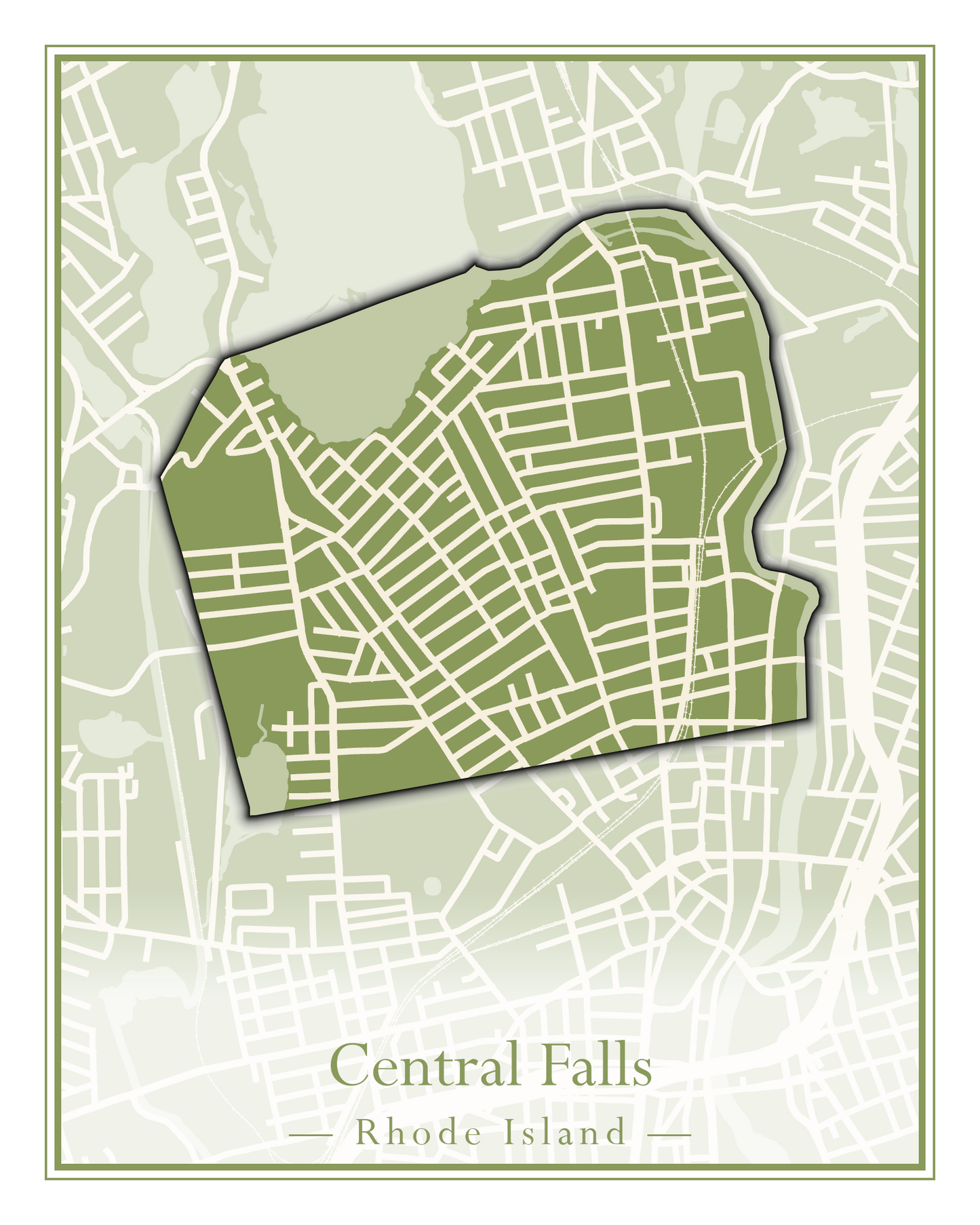 Rhode Island Towns - Street Map (Barrington - Central Falls)