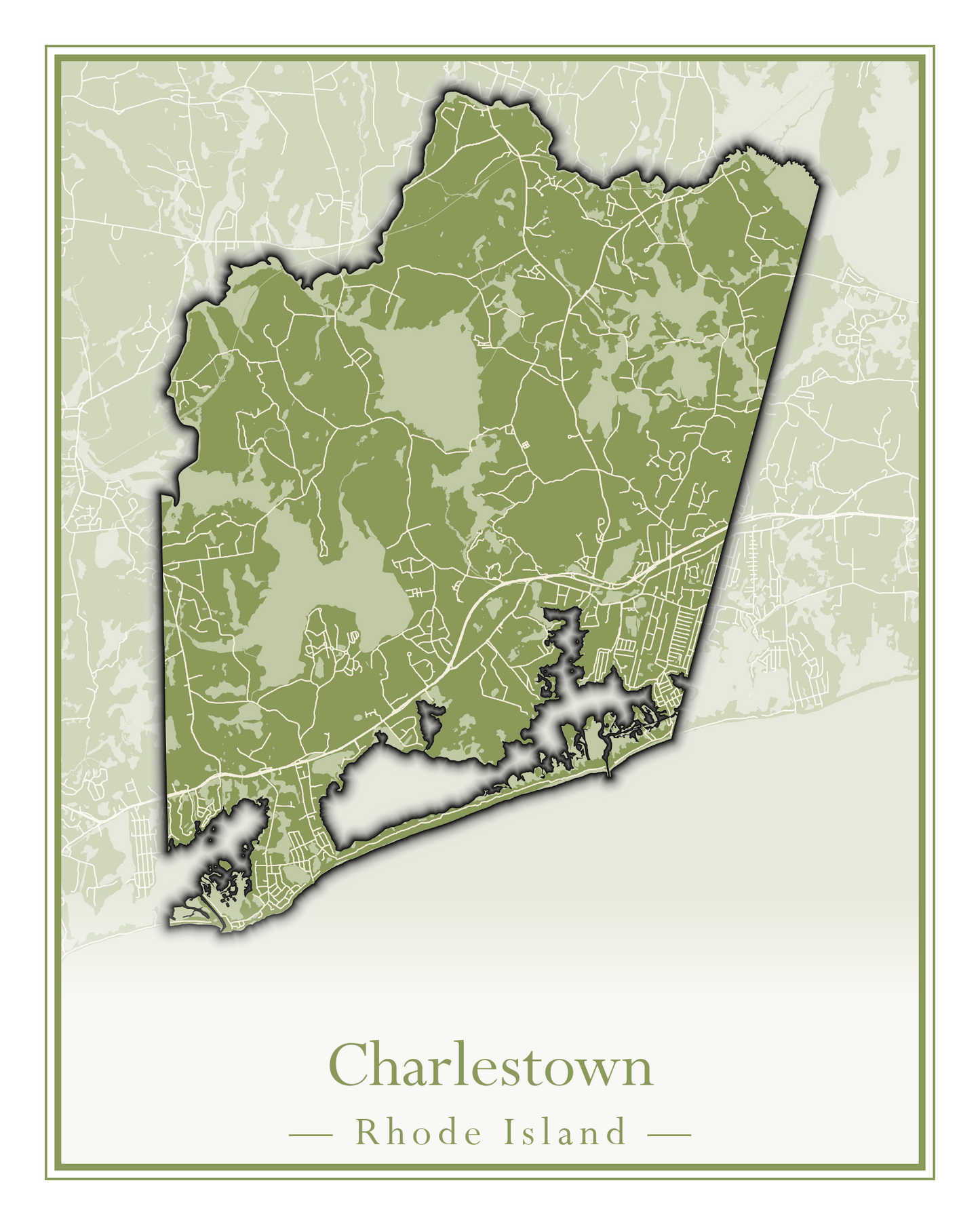 Rhode Island Towns - Street Map (Charlestown - Cumberland)