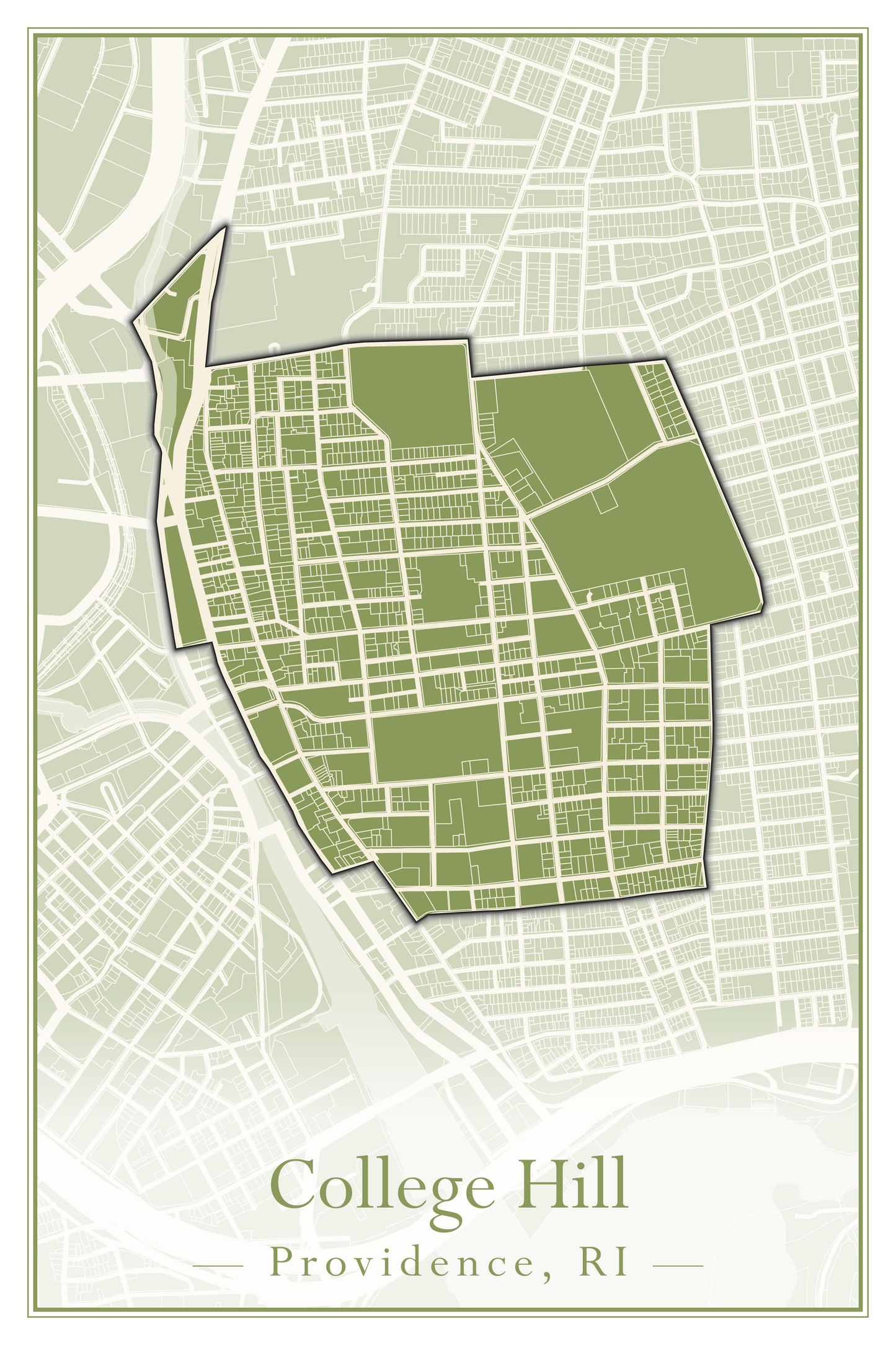 Providence Neighborhoods - Street Map (Blackstone - Downtown)