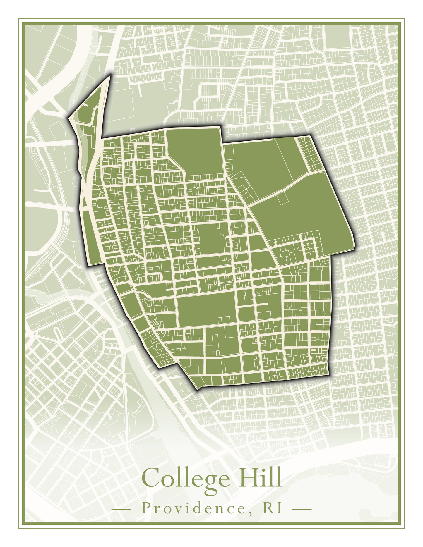 Providence Neighborhoods - Street Map (Blackstone - Downtown)