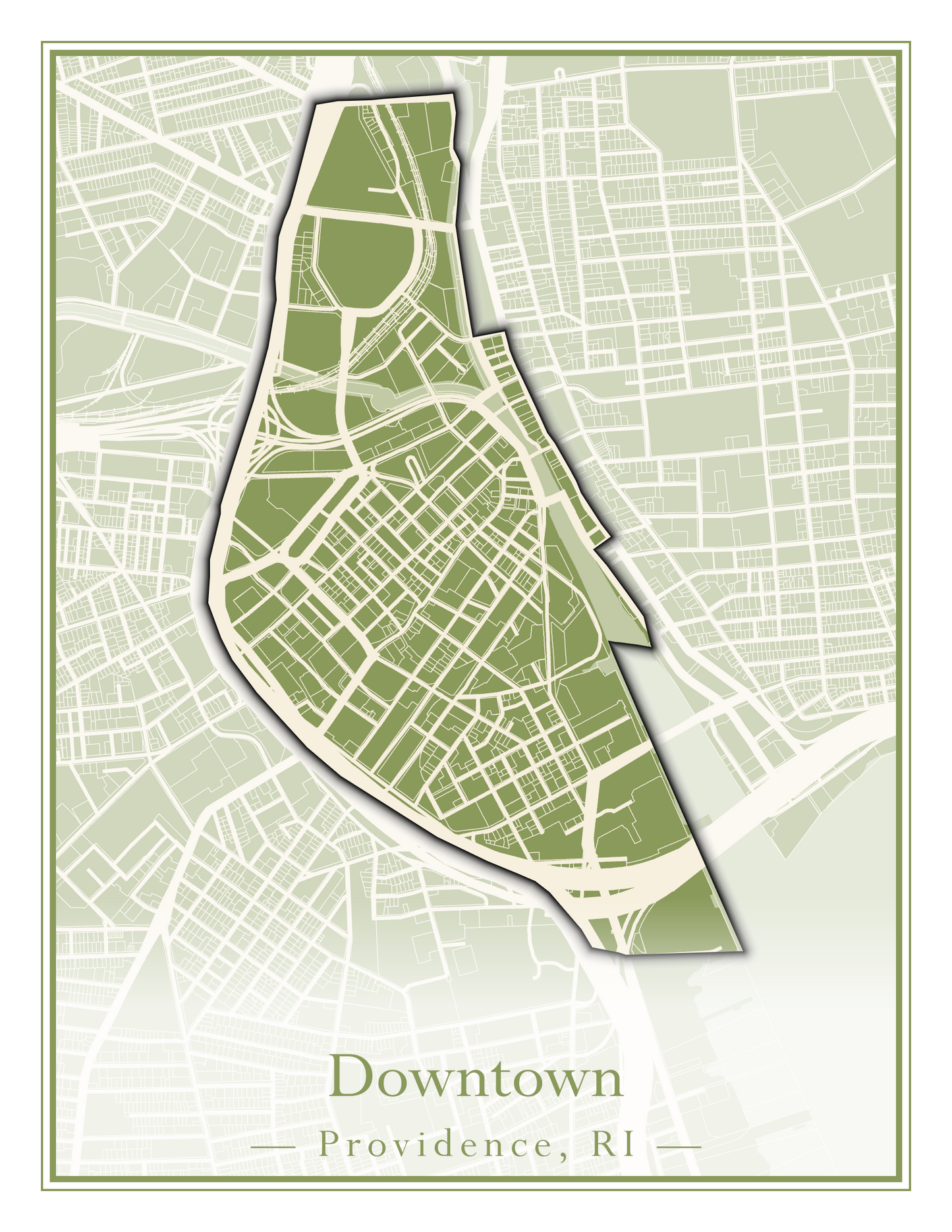 Providence Neighborhoods - Street Map (Blackstone - Downtown)