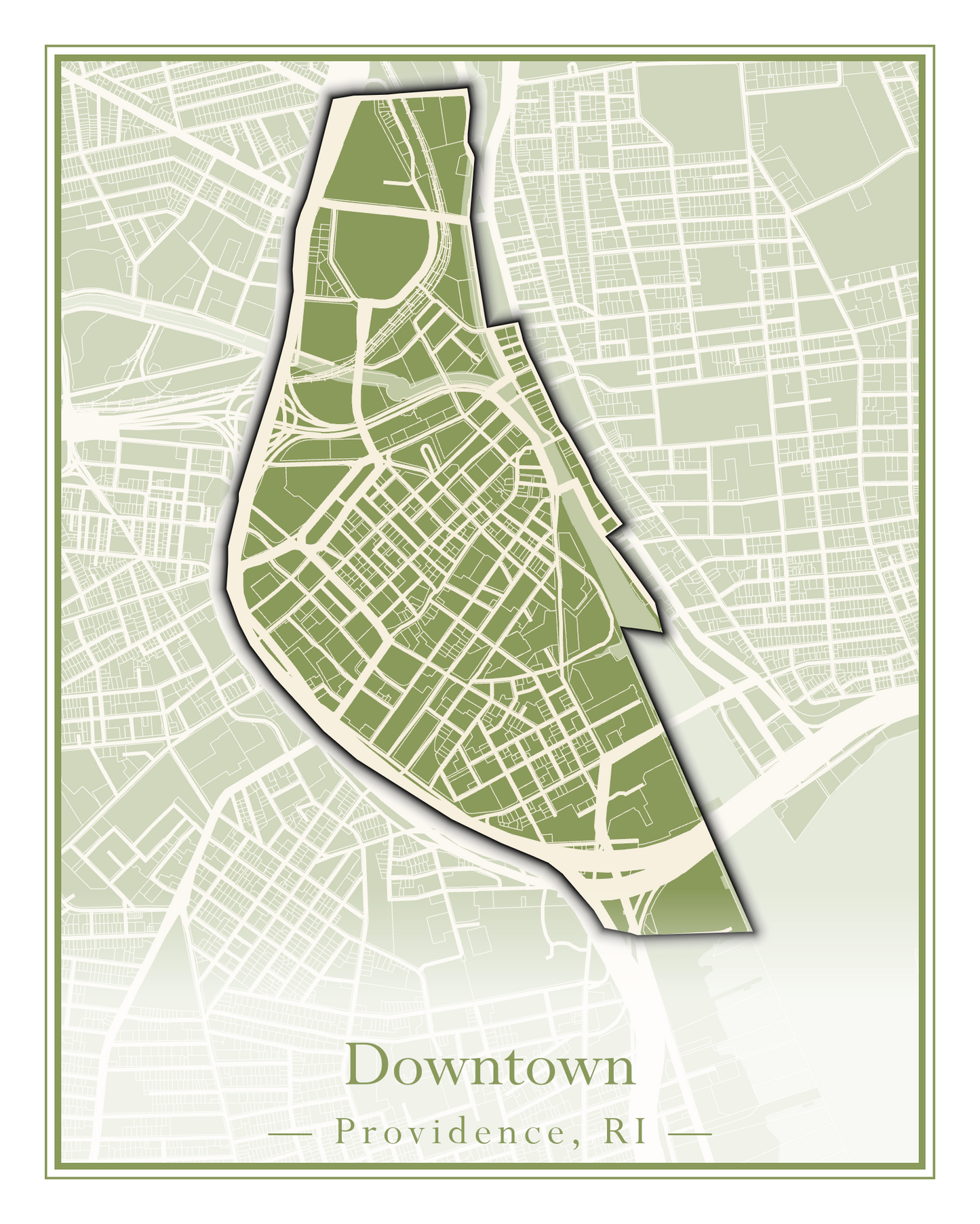 Providence Neighborhoods - Street Map (Blackstone - Downtown)