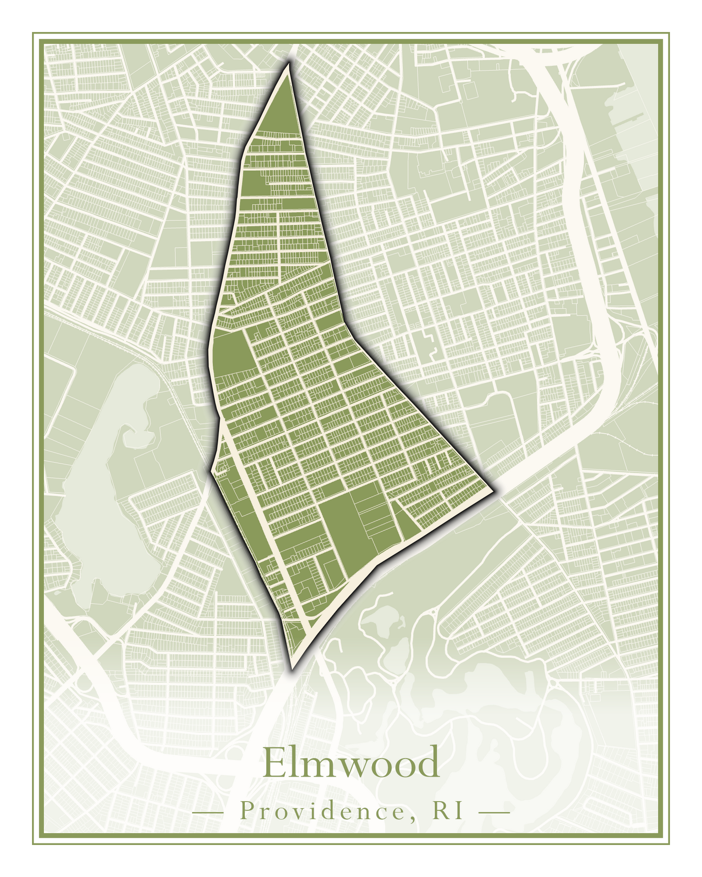 Providence Neighborhoods - Street Map (Elmhurst - Fox Point)