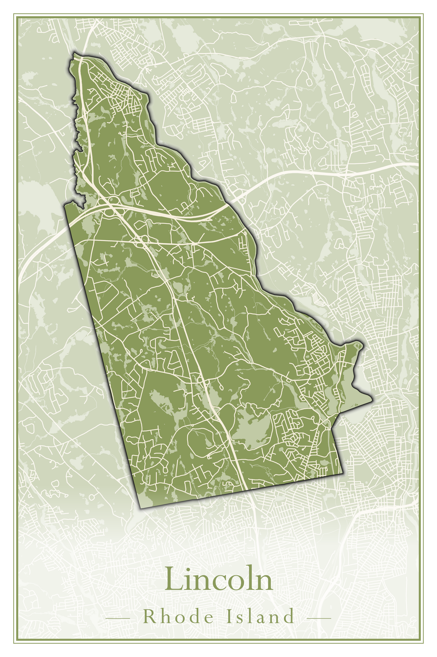 Rhode Island Towns - Street Map (Lincoln - Narragansett)