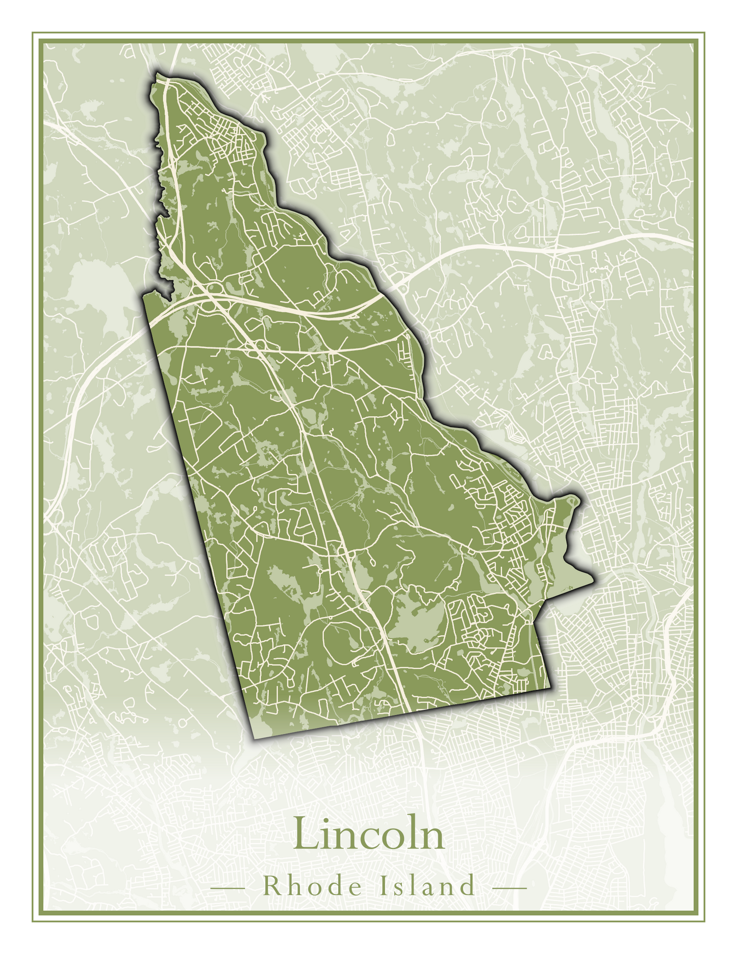 Rhode Island Towns - Street Map (Lincoln - Narragansett)