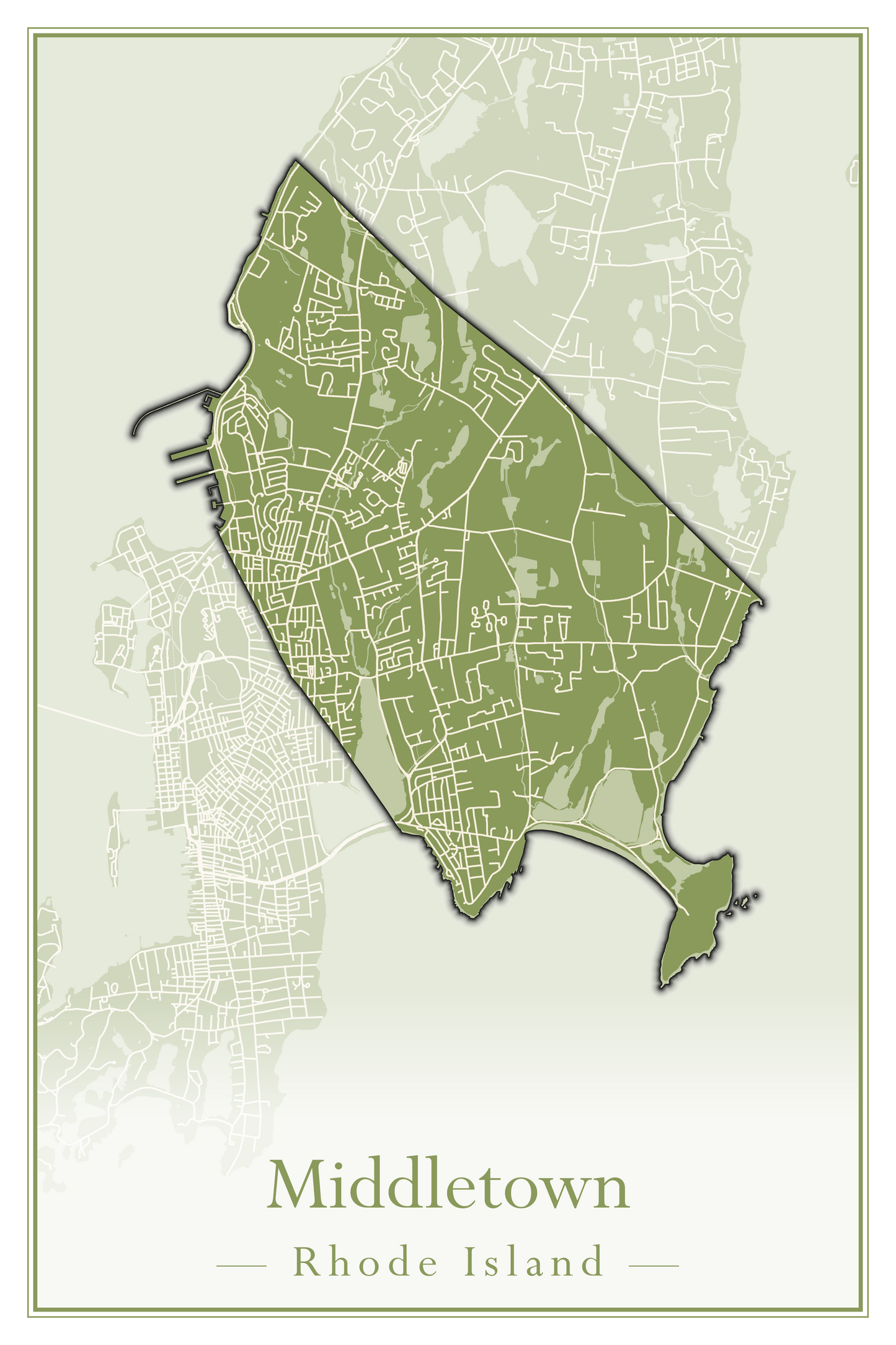 Rhode Island Towns - Street Map (Lincoln - Narragansett)