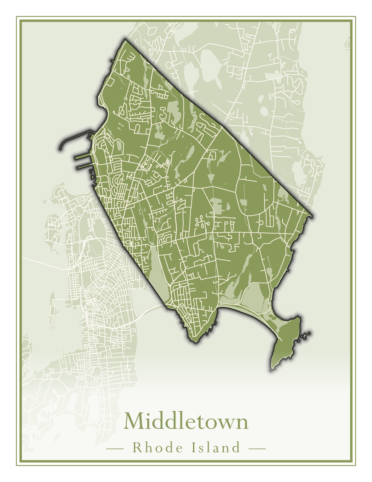 Rhode Island Towns - Street Map (Lincoln - Narragansett)