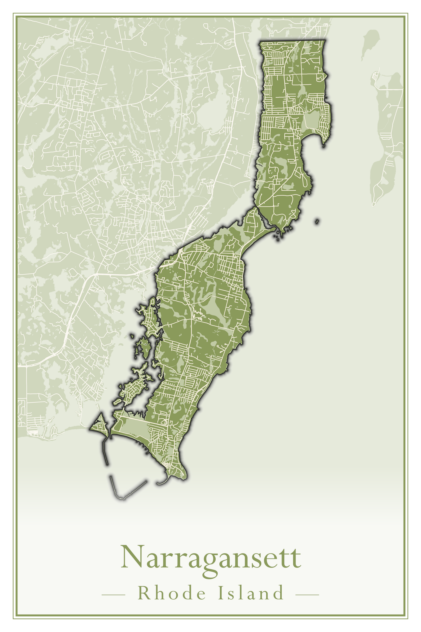 Rhode Island Towns - Street Map (Lincoln - Narragansett)