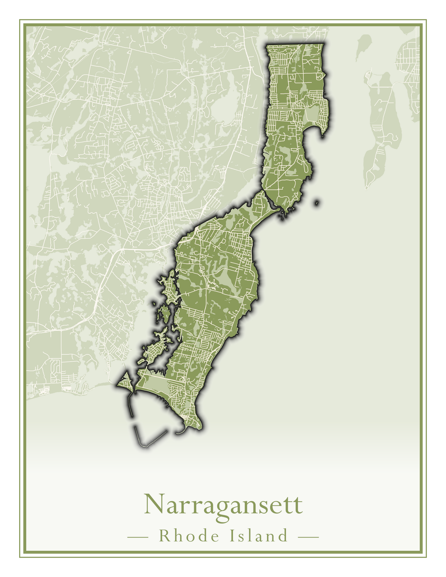 Rhode Island Towns - Street Map (Lincoln - Narragansett)