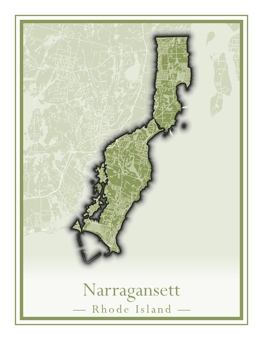 Rhode Island Towns - Street Map (Lincoln - Narragansett)