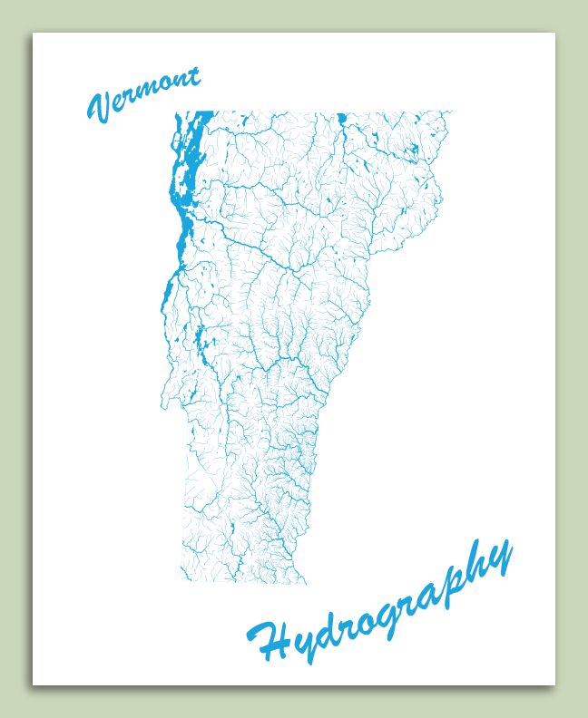 Vermont Hydrography Map (8"x10")