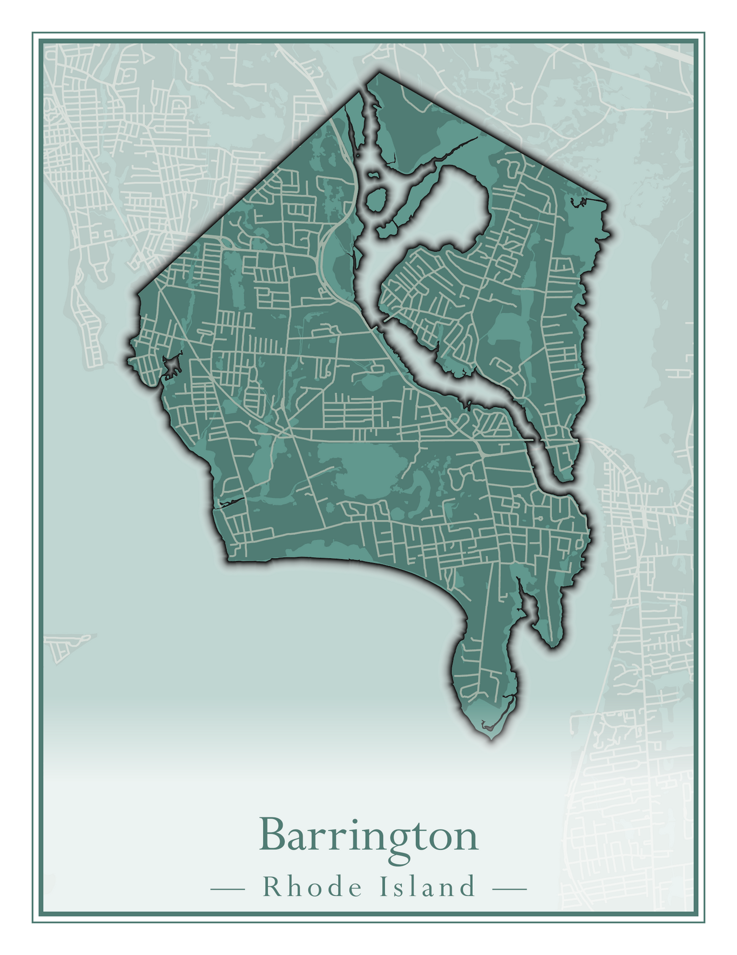 Rhode Island Towns - Street Map (Barrington - Central Falls)