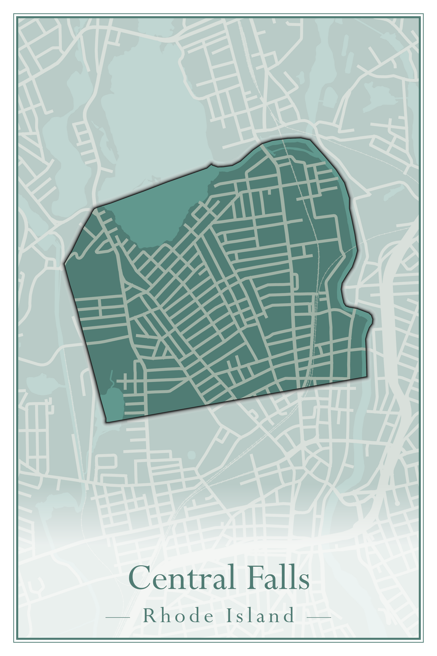 Rhode Island Towns - Street Map (Barrington - Central Falls)