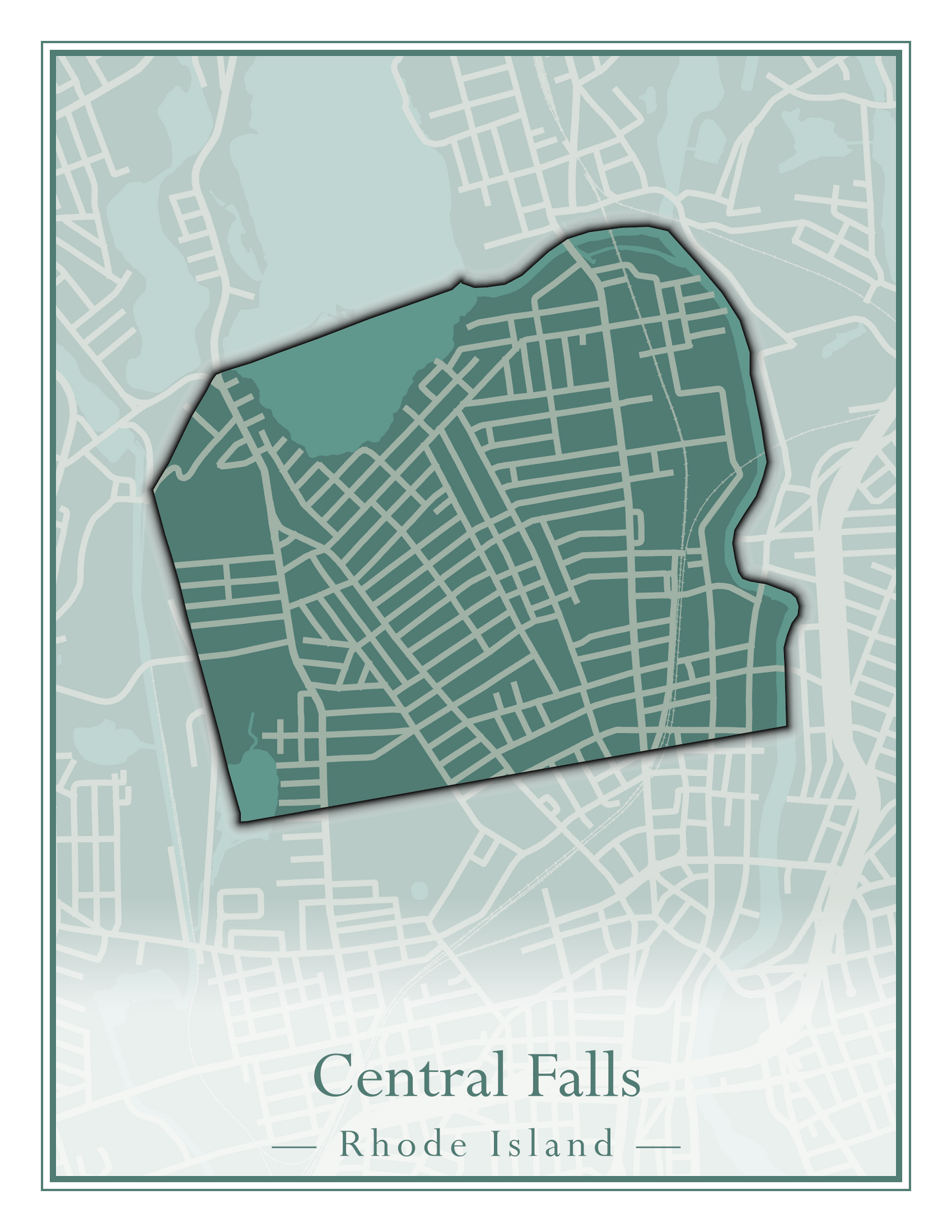 Rhode Island Towns - Street Map (Barrington - Central Falls)