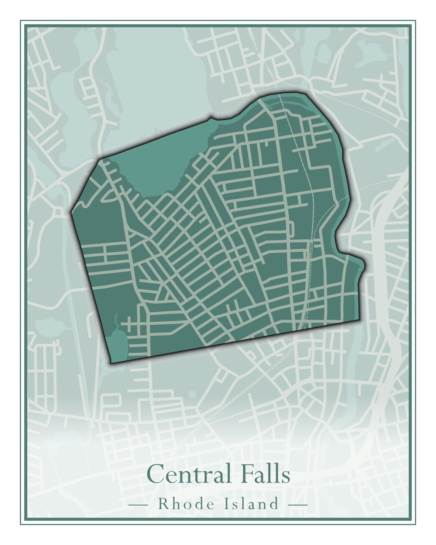 Rhode Island Towns - Street Map (Barrington - Central Falls)