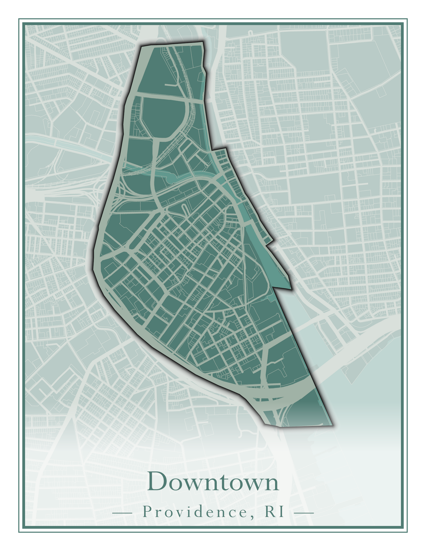 Providence Neighborhoods - Street Map (Blackstone - Downtown)