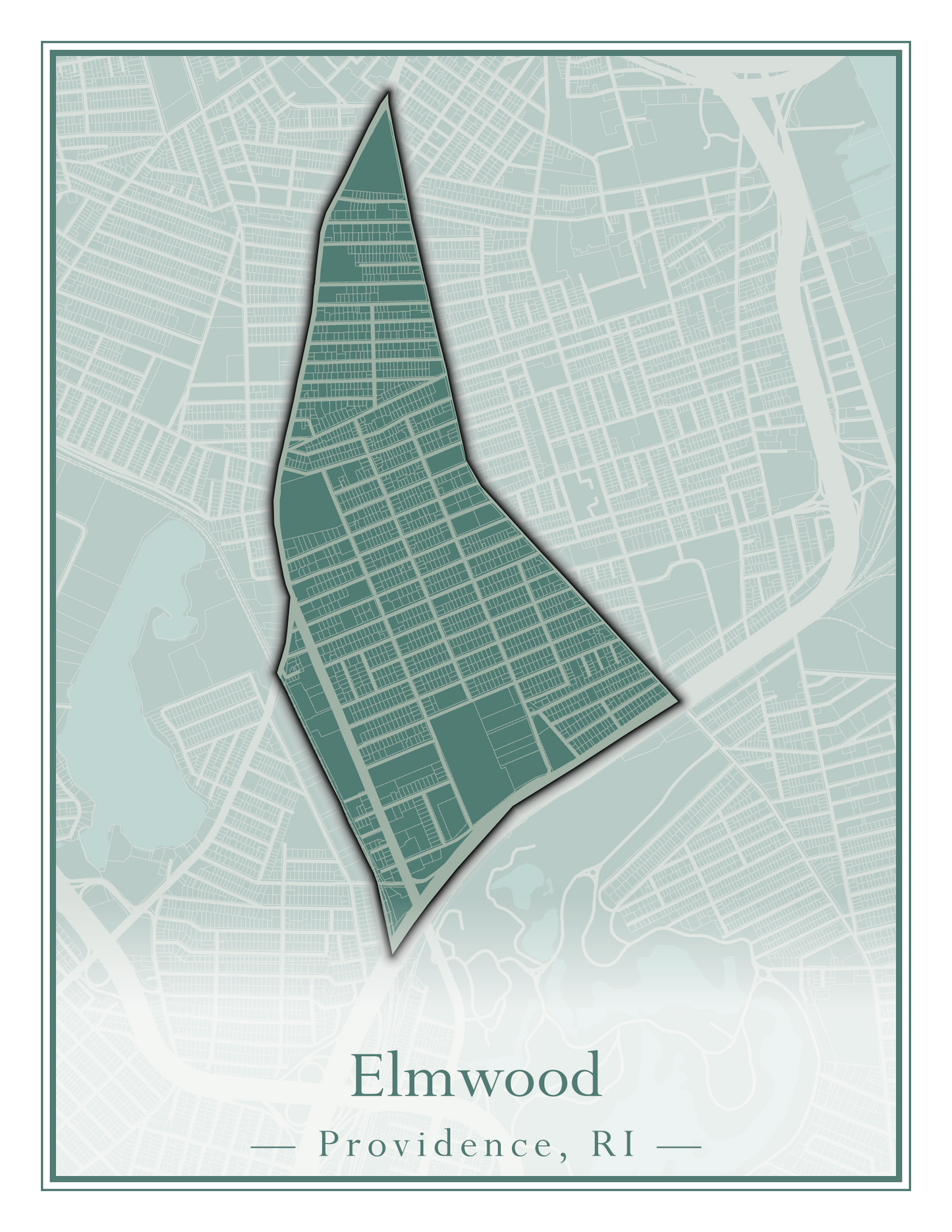 Providence Neighborhoods - Street Map (Elmhurst - Fox Point)