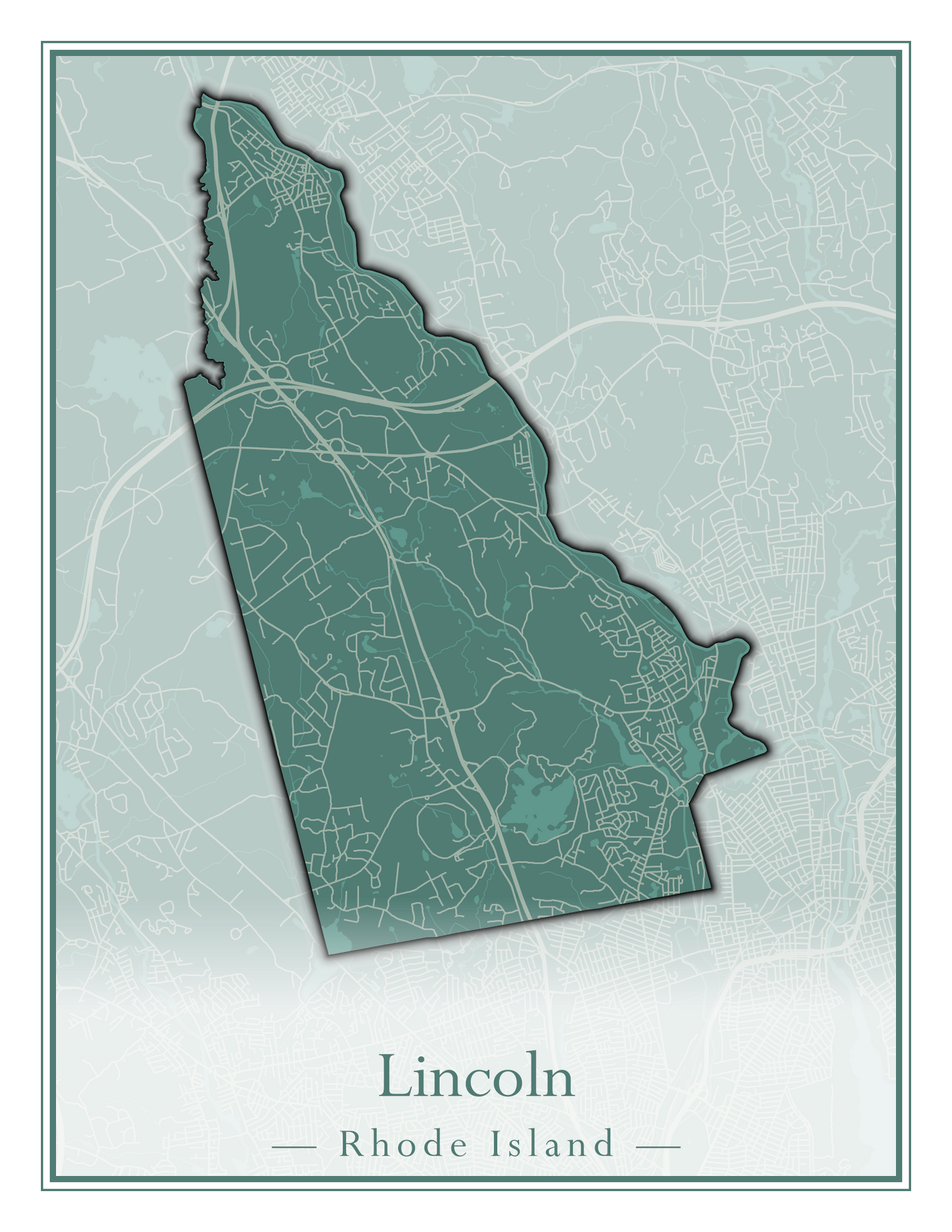 Rhode Island Towns - Street Map (Lincoln - Narragansett)