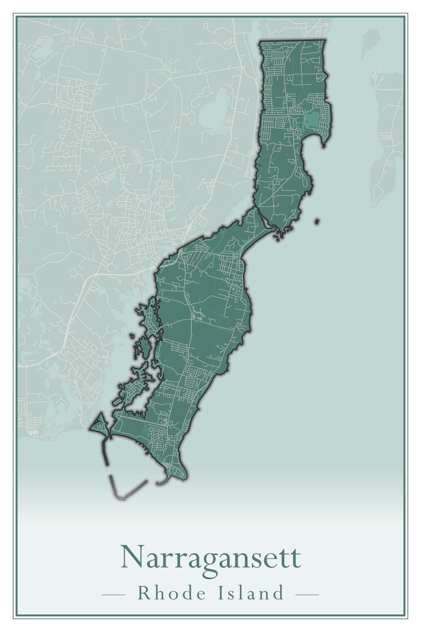 Rhode Island Towns - Street Map (Lincoln - Narragansett)