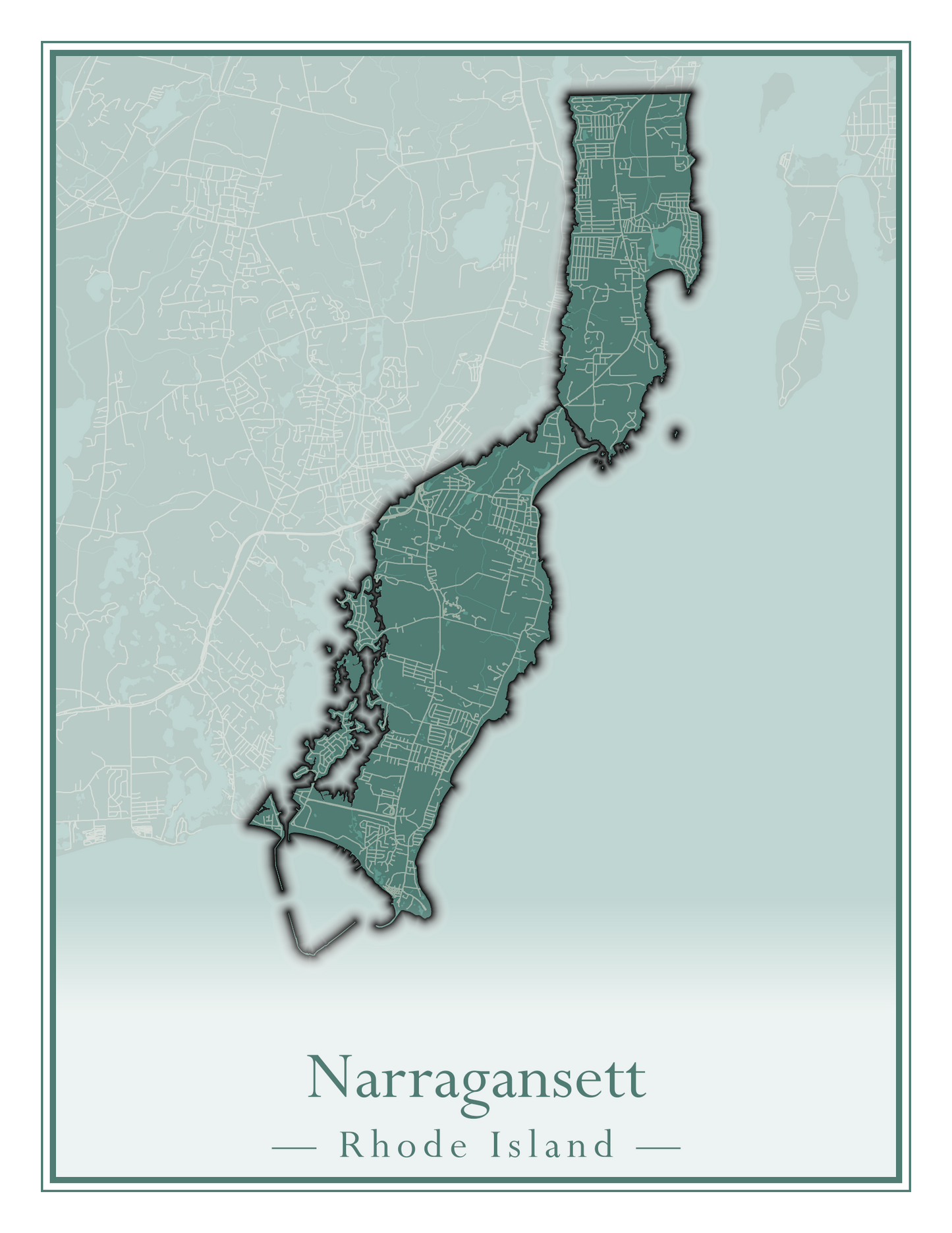 Rhode Island Towns - Street Map (Lincoln - Narragansett)