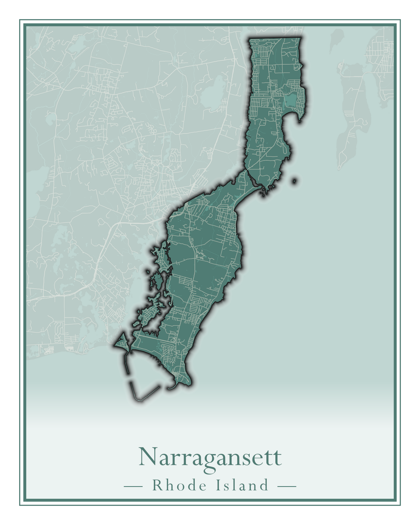 Rhode Island Towns - Street Map (Lincoln - Narragansett)