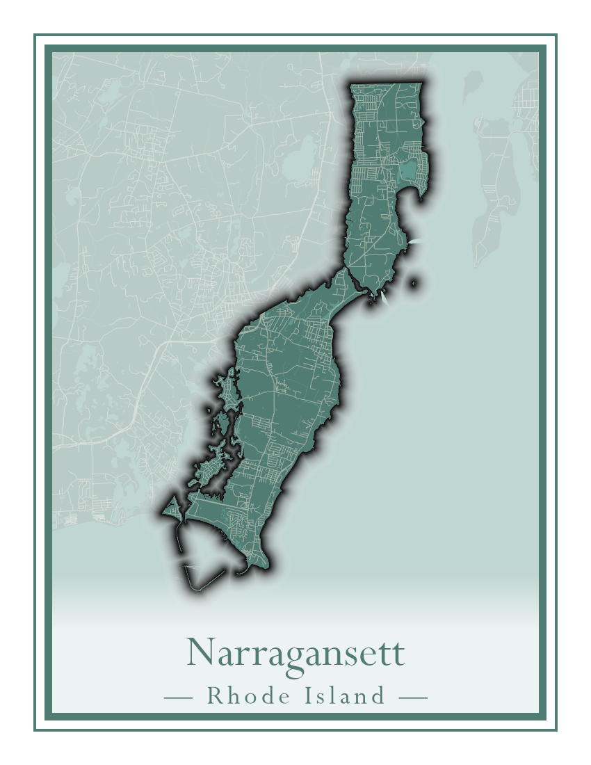 Rhode Island Towns - Street Map (Lincoln - Narragansett)