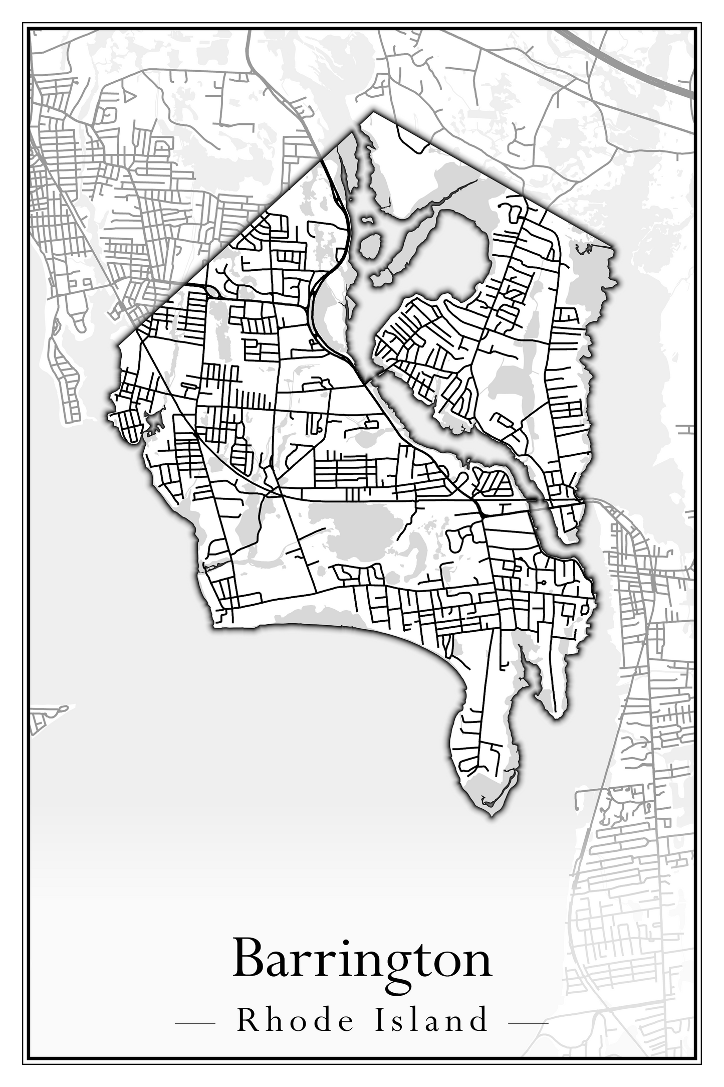 Rhode Island Towns - Street Map (Barrington - Central Falls)