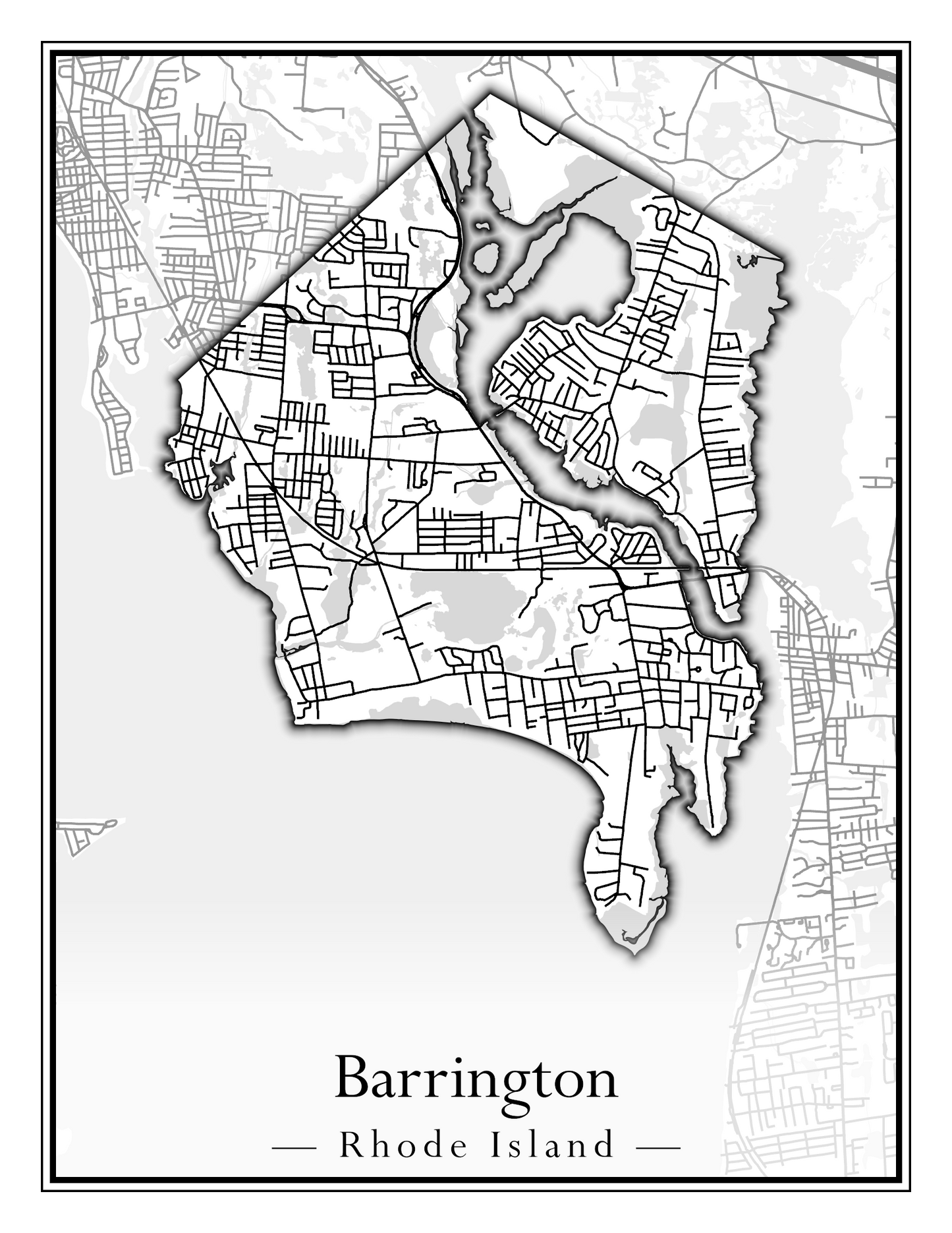 Rhode Island Towns - Street Map (Barrington - Central Falls)