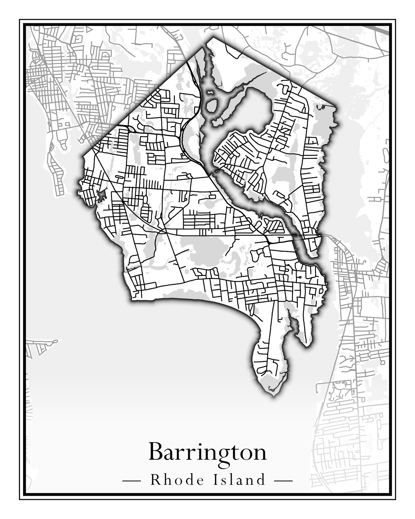 Rhode Island Towns - Street Map (Barrington - Central Falls)