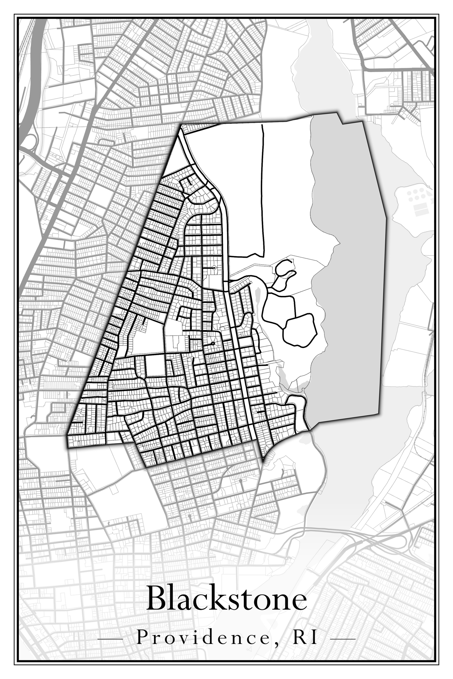 Providence Neighborhoods - Street Map (Blackstone - Downtown)