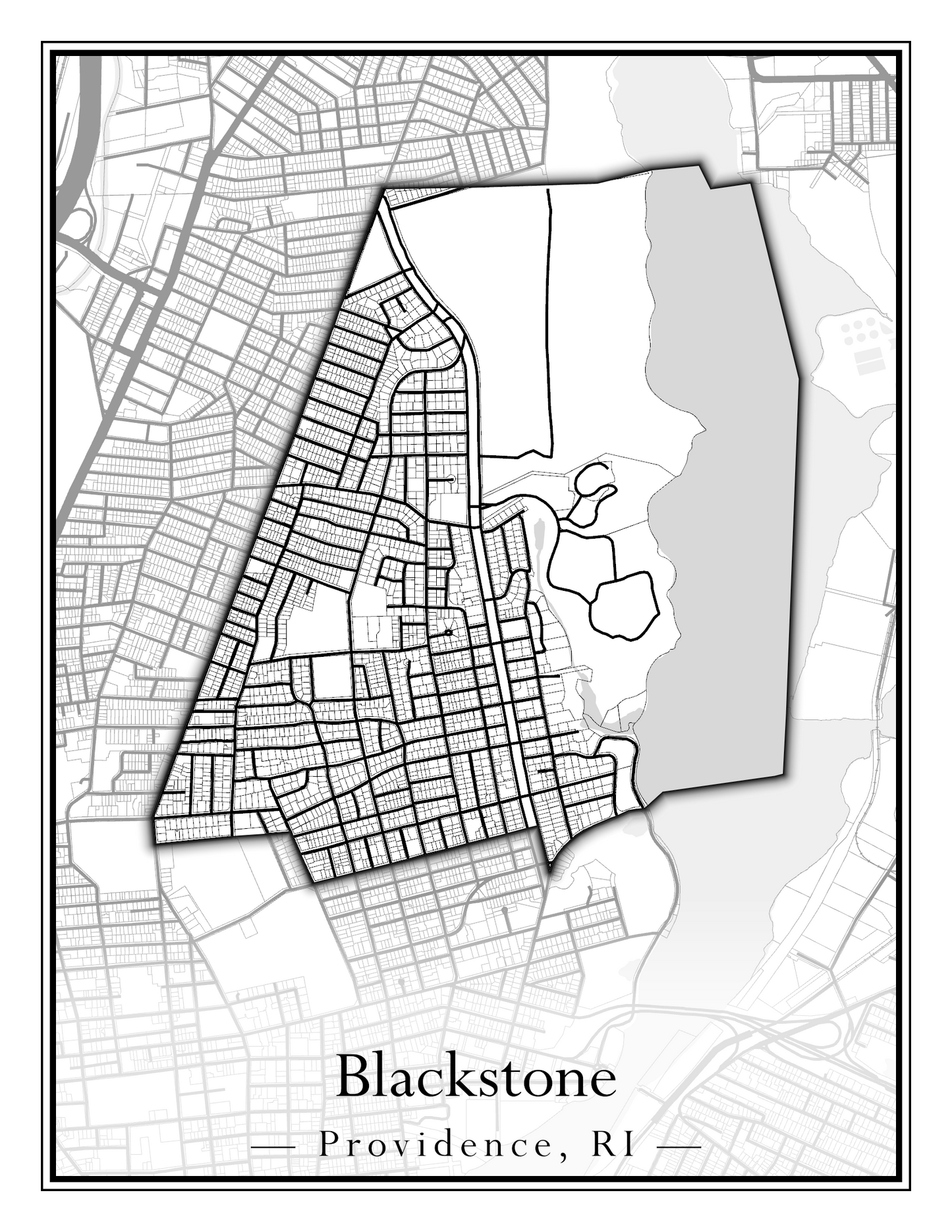 Providence Neighborhoods - Street Map (Blackstone - Downtown)