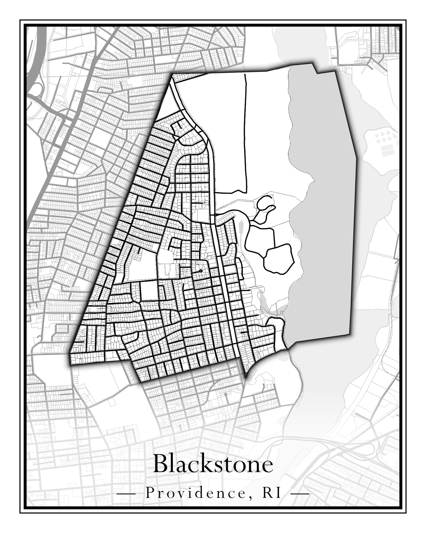 Providence Neighborhoods - Street Map (Blackstone - Downtown)