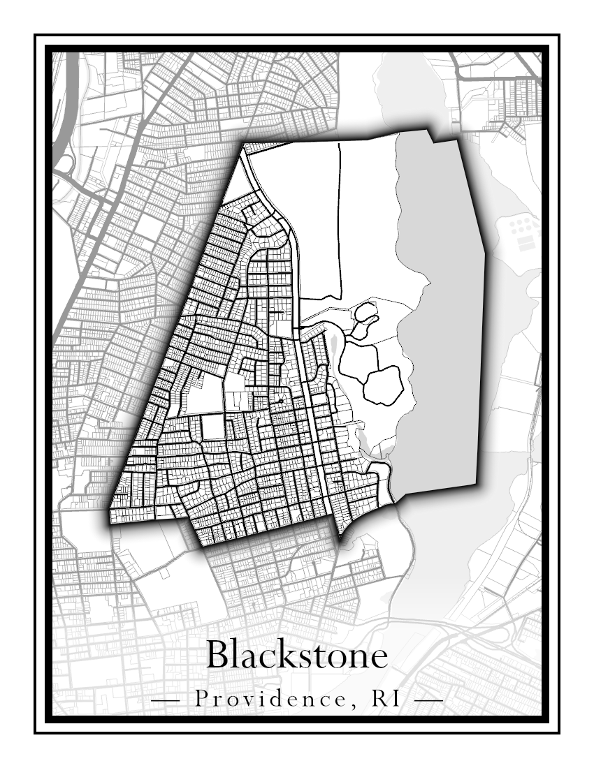 Providence Neighborhoods - Street Map (Blackstone - Downtown)