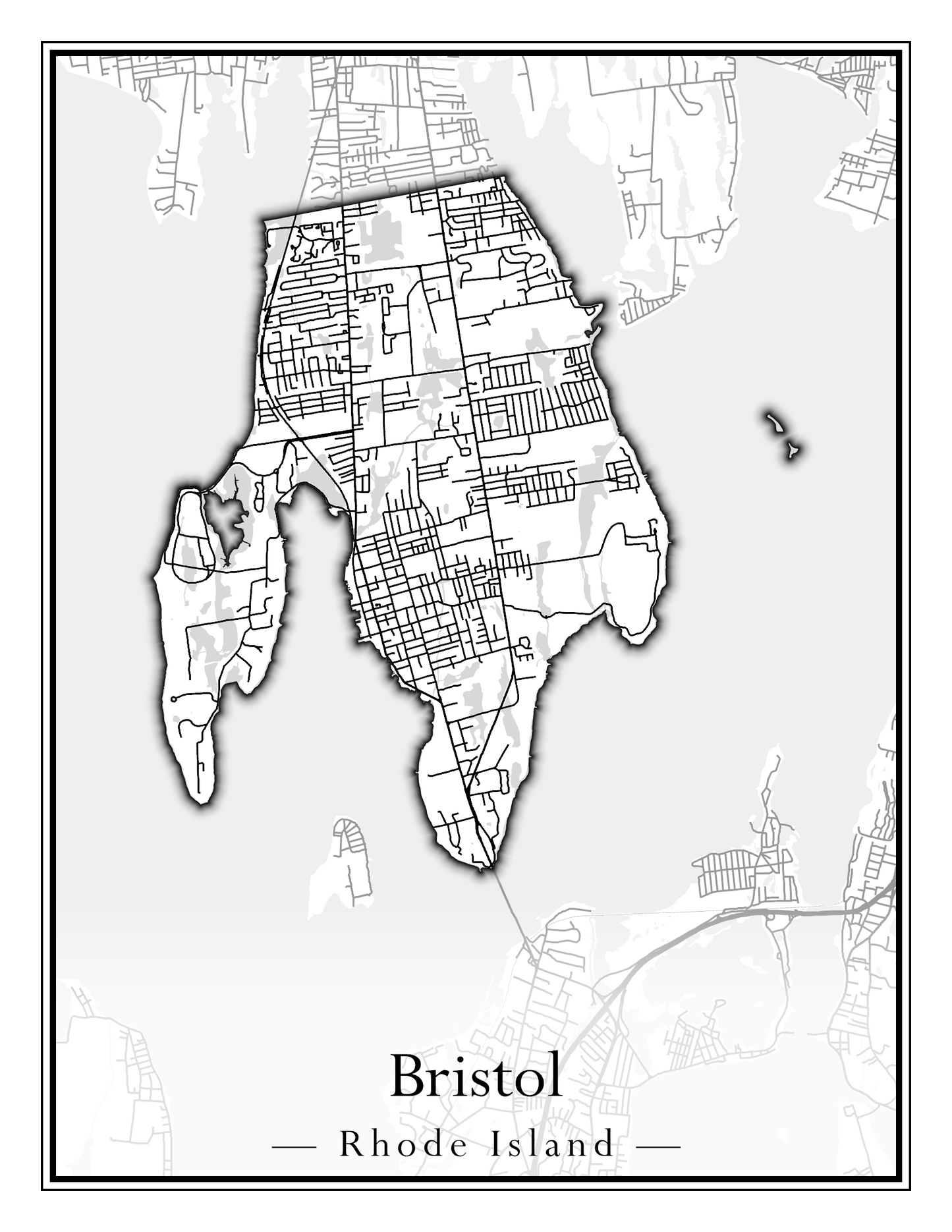 Rhode Island Towns - Street Map (Barrington - Central Falls)