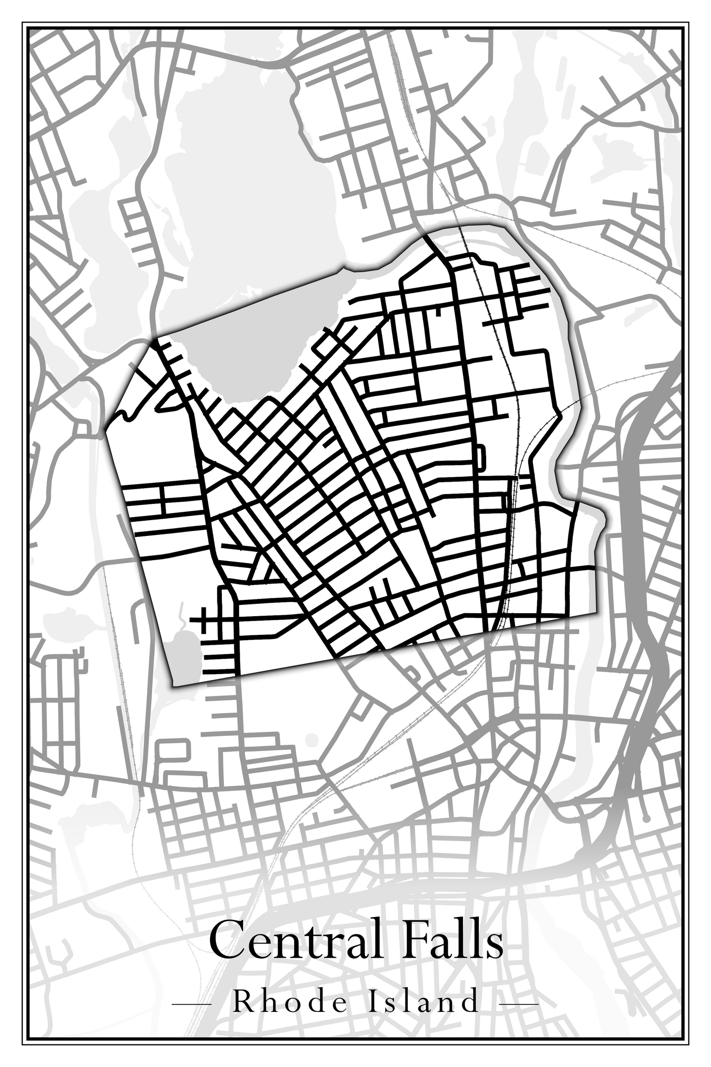 Rhode Island Towns - Street Map (Barrington - Central Falls)