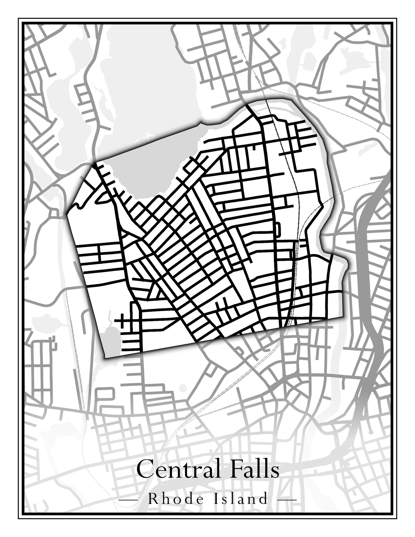 Rhode Island Towns - Street Map (Barrington - Central Falls)