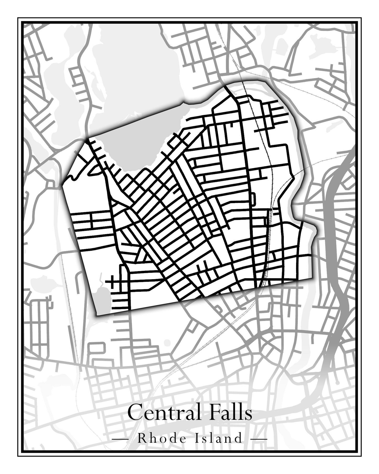 Rhode Island Towns - Street Map (Barrington - Central Falls)