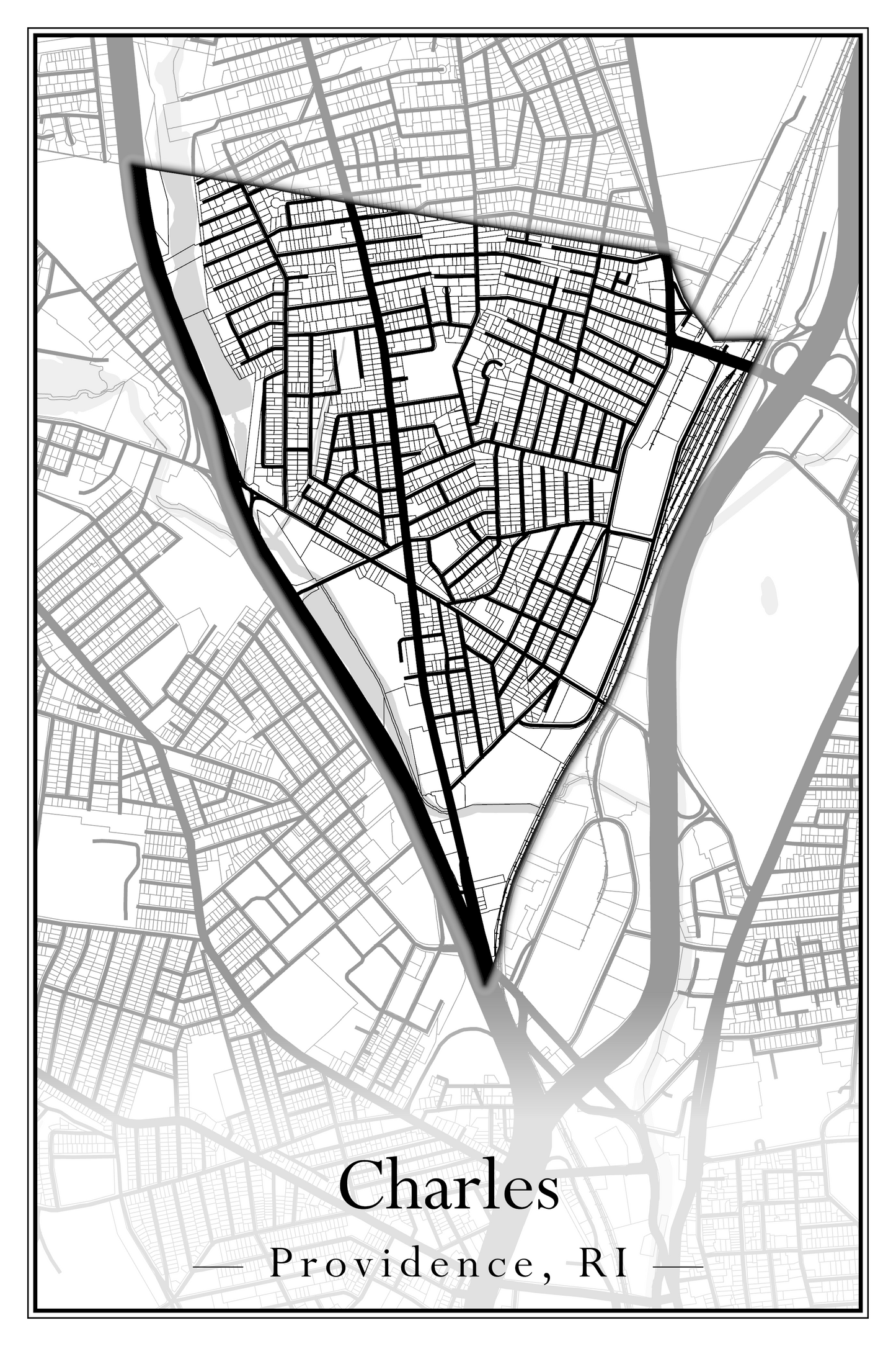 Providence Neighborhoods - Street Map (Blackstone - Downtown)