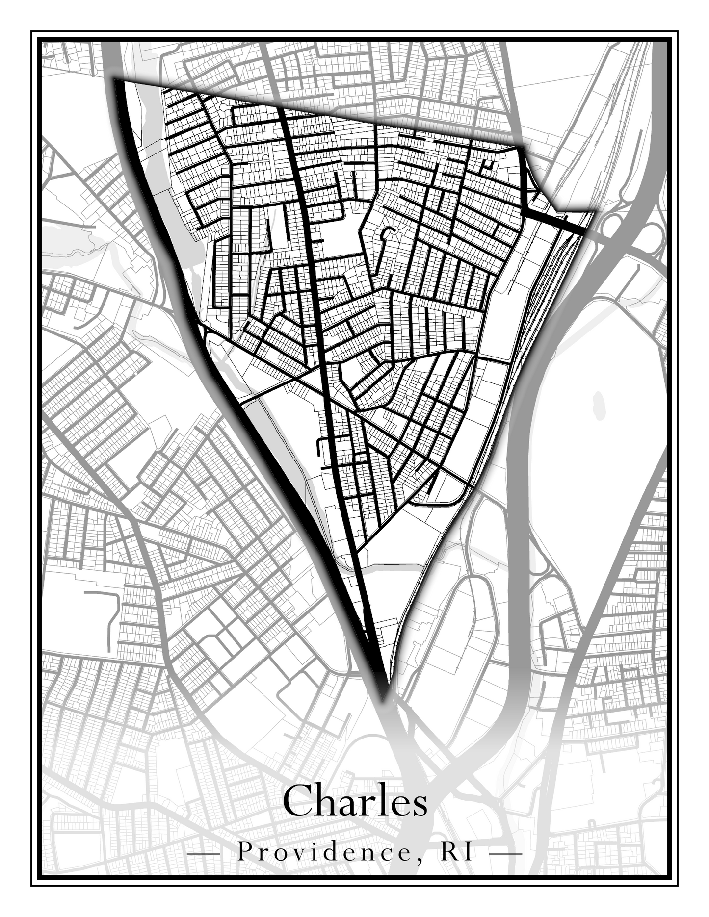 Providence Neighborhoods - Street Map (Blackstone - Downtown)