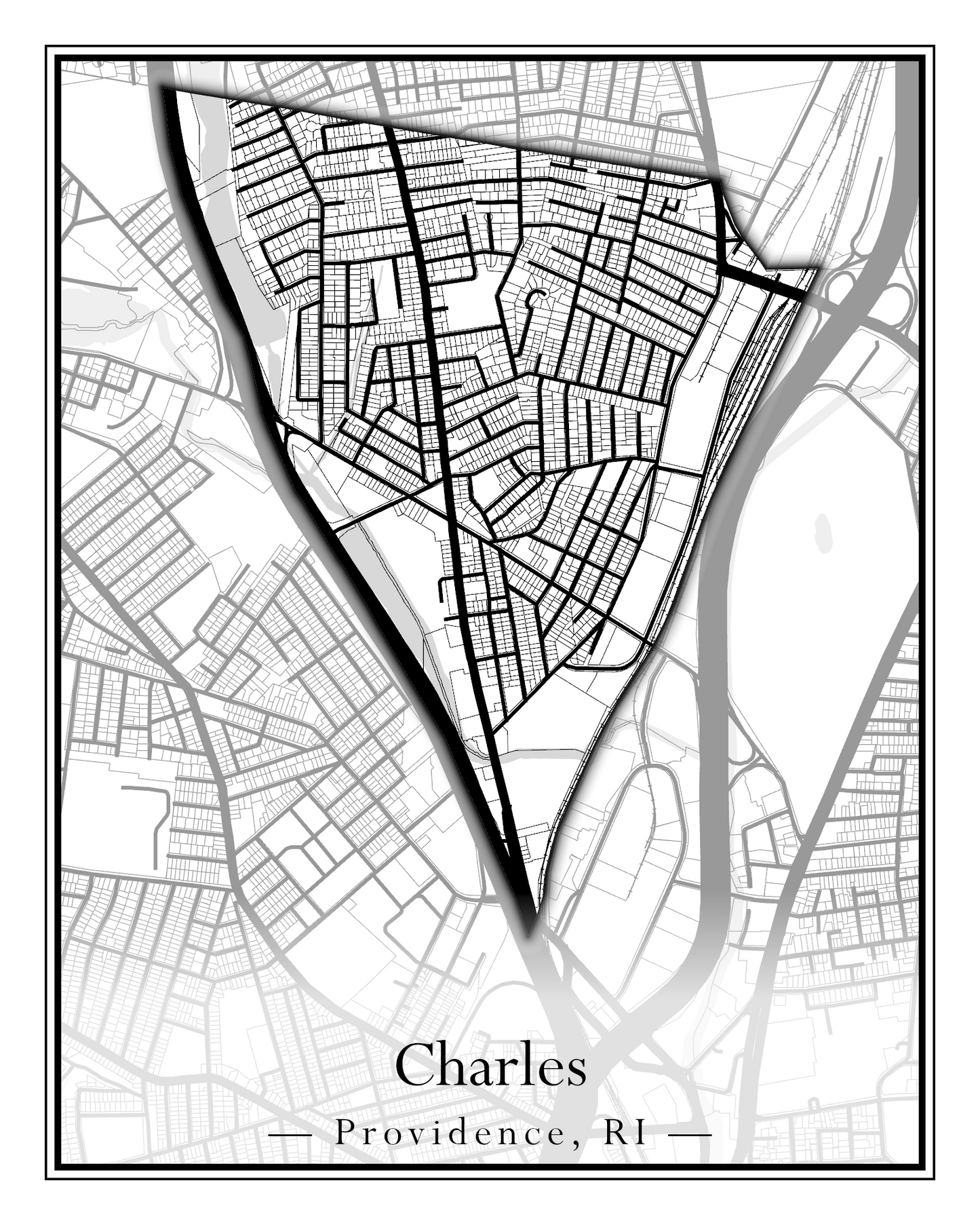 Providence Neighborhoods - Street Map (Blackstone - Downtown)