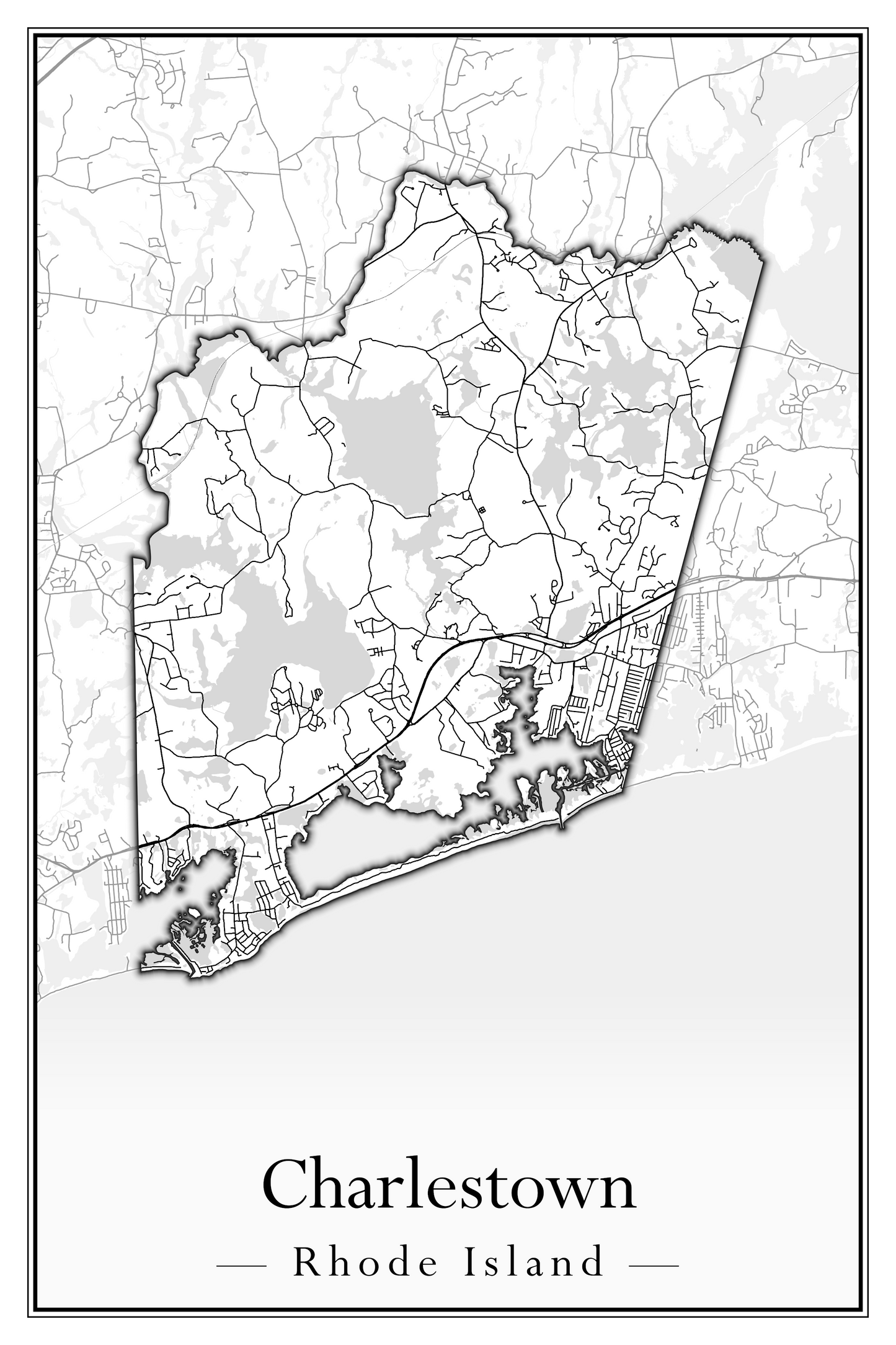 Rhode Island Towns - Street Map (Charlestown - Cumberland)