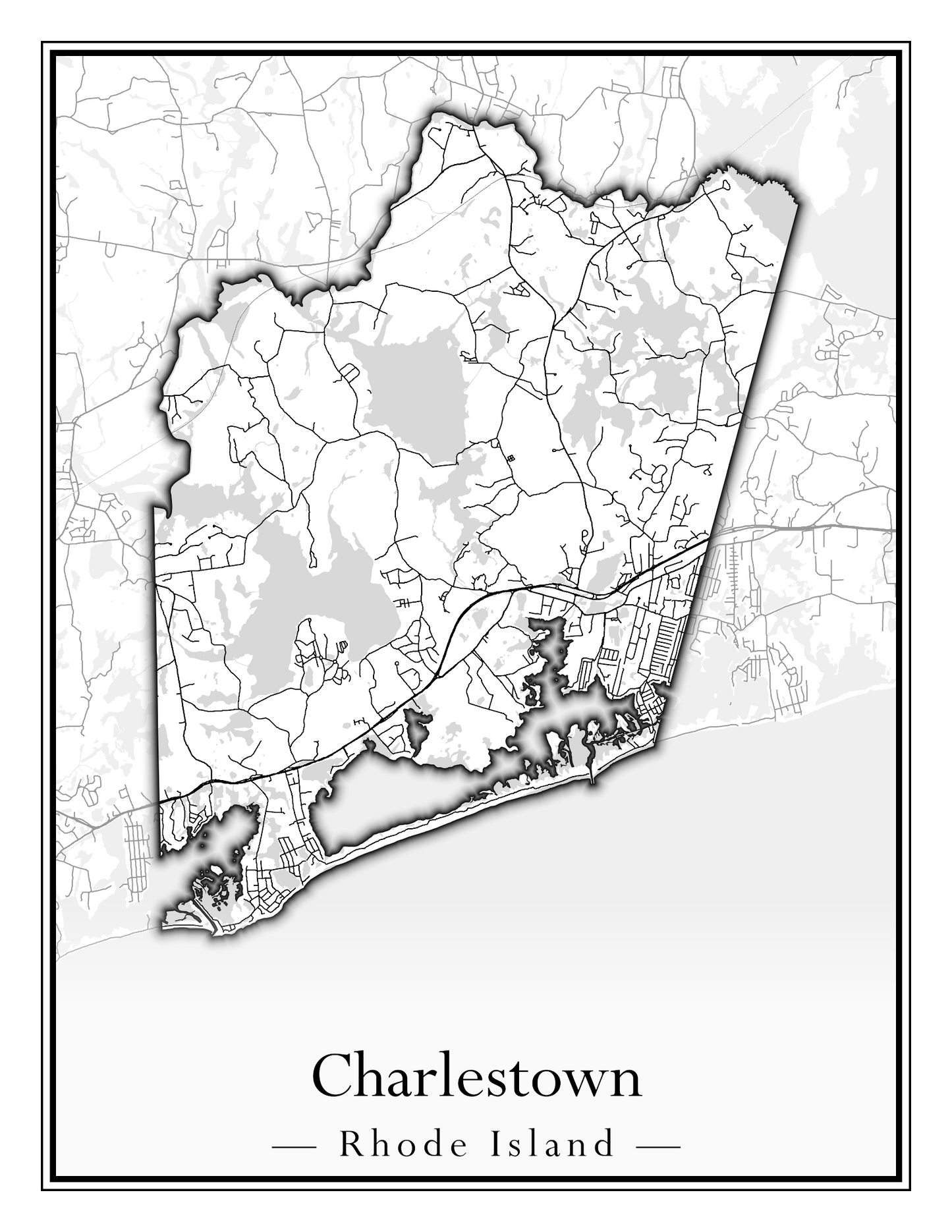 Rhode Island Towns - Street Map (Charlestown - Cumberland)