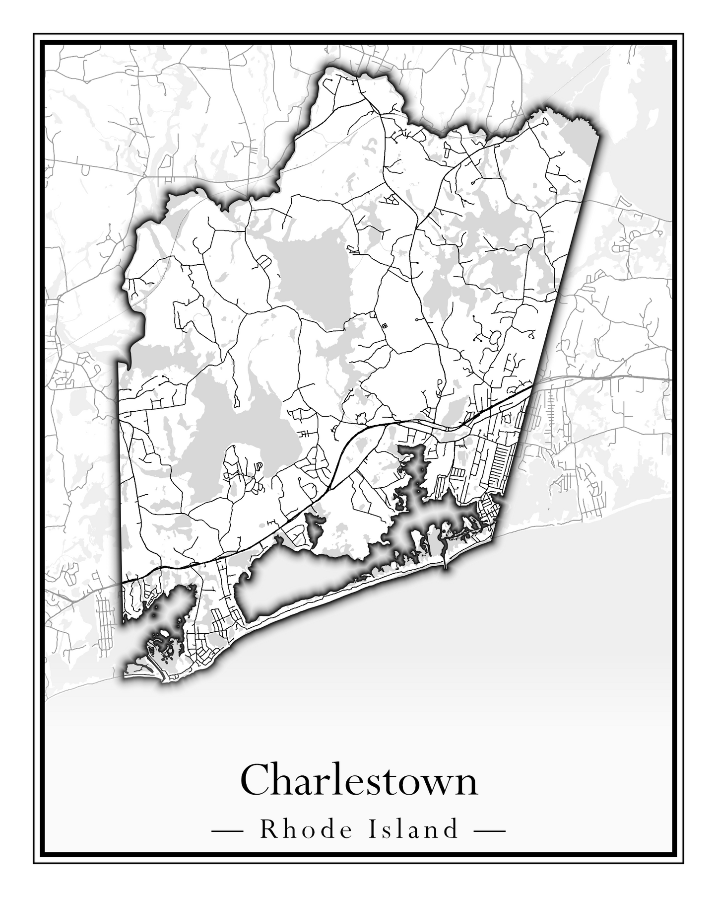 Rhode Island Towns - Street Map (Charlestown - Cumberland)