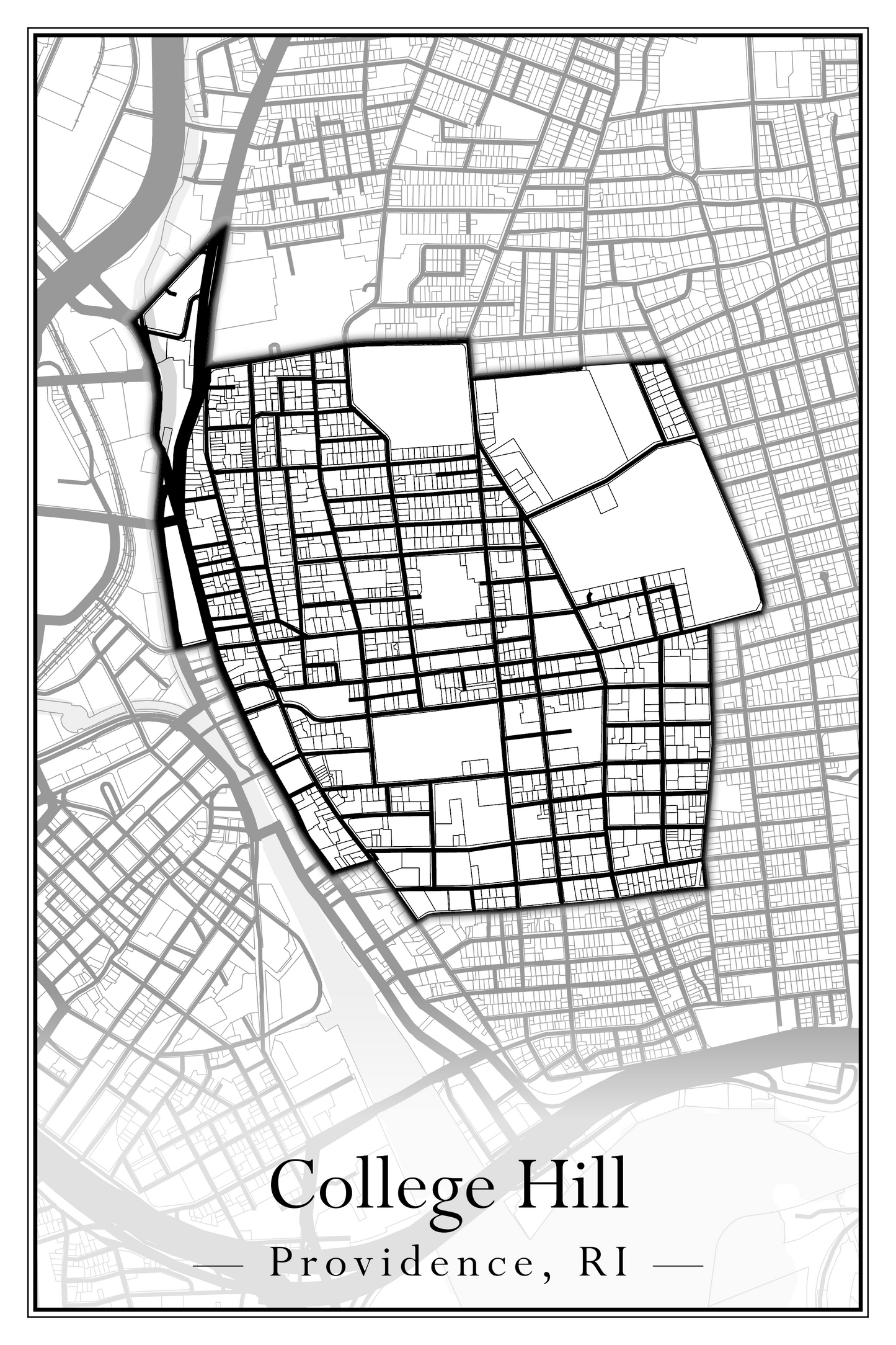 Providence Neighborhoods - Street Map (Blackstone - Downtown)